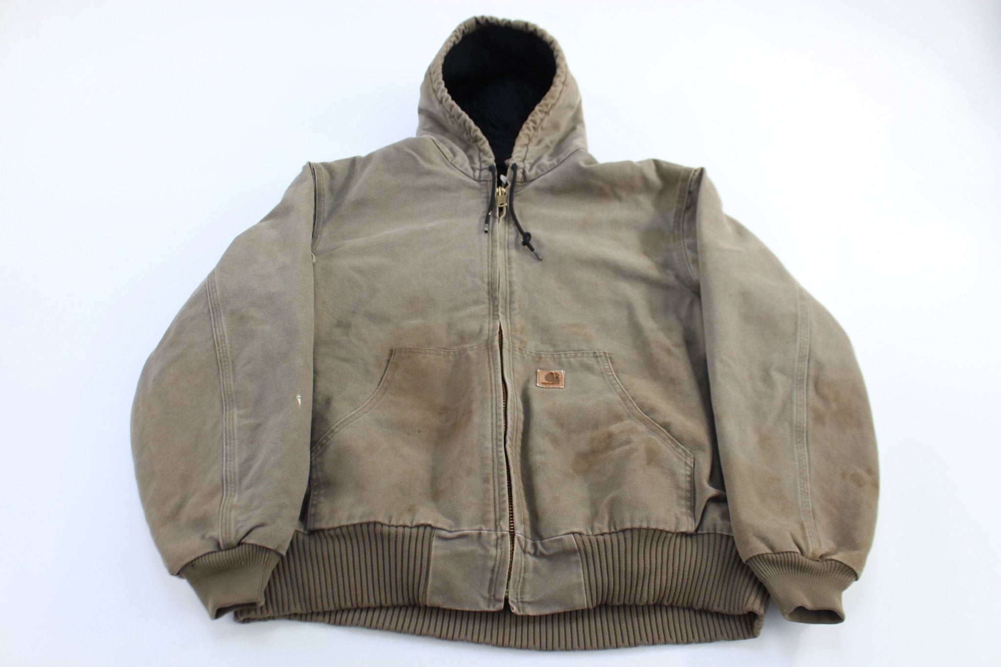 Carhartt Logo Patch Brown Full Zip Hooded Jacket - ThriftedThreads.com