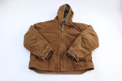 Carhartt Logo Patch Brown Full Zip Hooded Jacket - Jacket - Thrifted Threads