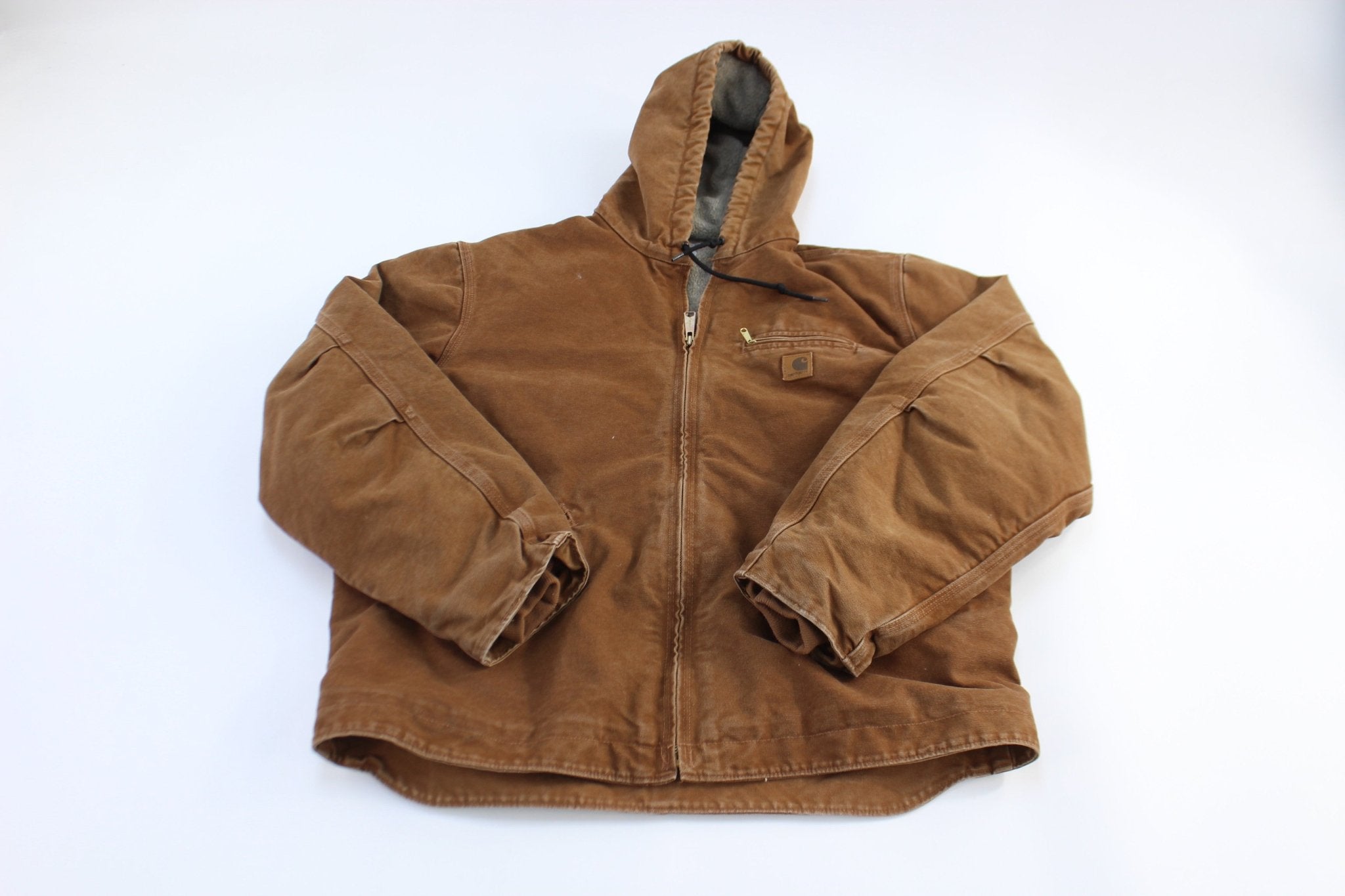 Carhartt Logo Patch Brown Full Zip Hooded Jacket - Jacket - Thrifted Threads