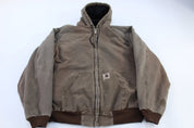Carhartt Logo Patch Brown Full Zip Hooded Jacket - Jacket - Thrifted Threads