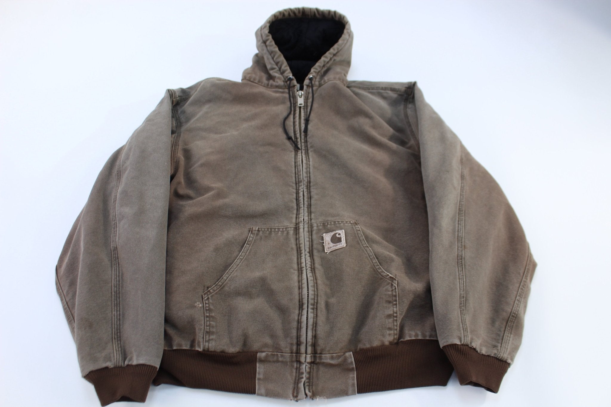 Carhartt Logo Patch Brown Full Zip Hooded Jacket - Jacket - Thrifted Threads