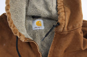 Carhartt Logo Patch Brown Full Zip Hooded Jacket - Jacket - Thrifted Threads