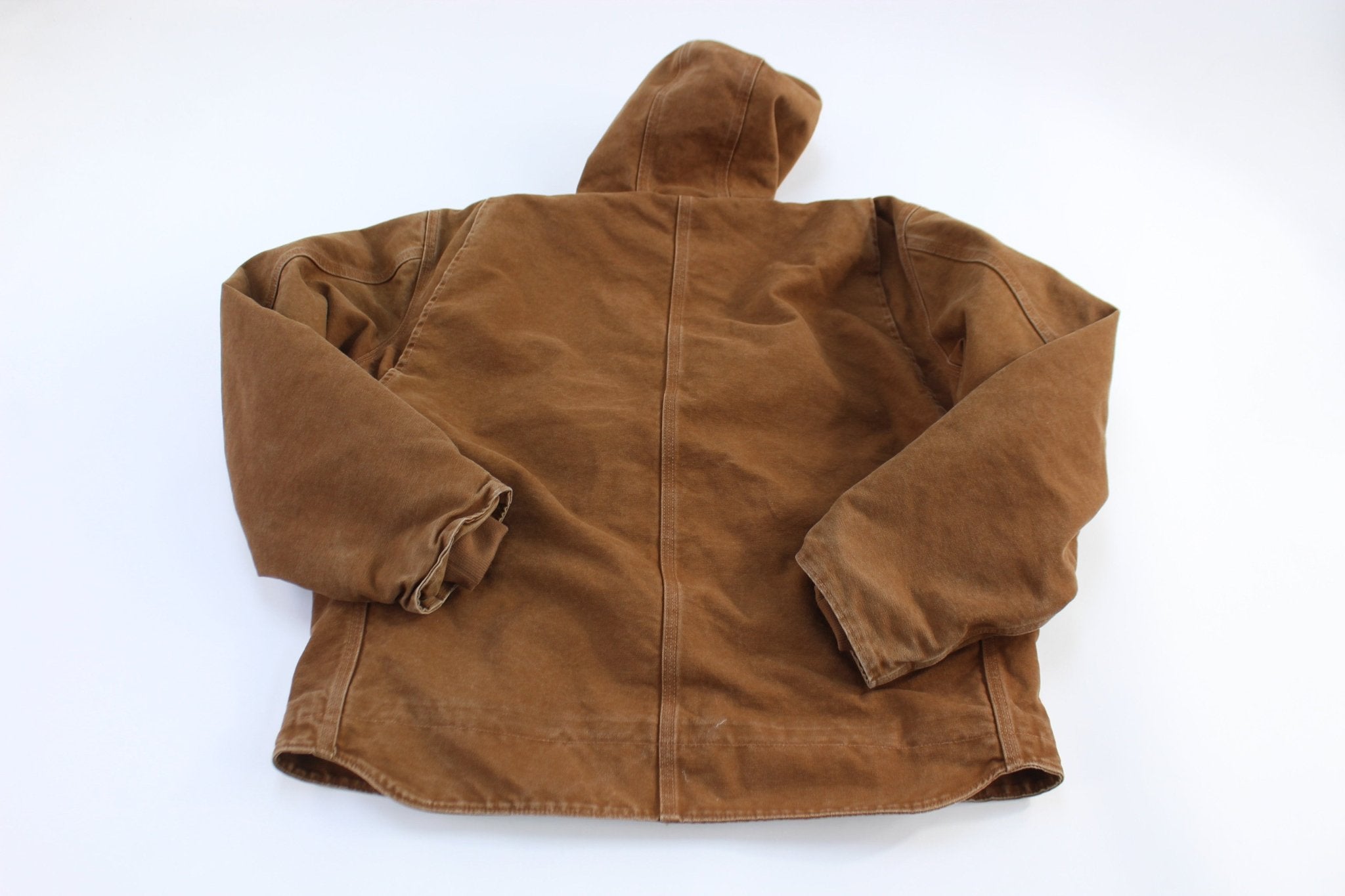 Carhartt Logo Patch Brown Full Zip Hooded Jacket - Jacket - Thrifted Threads