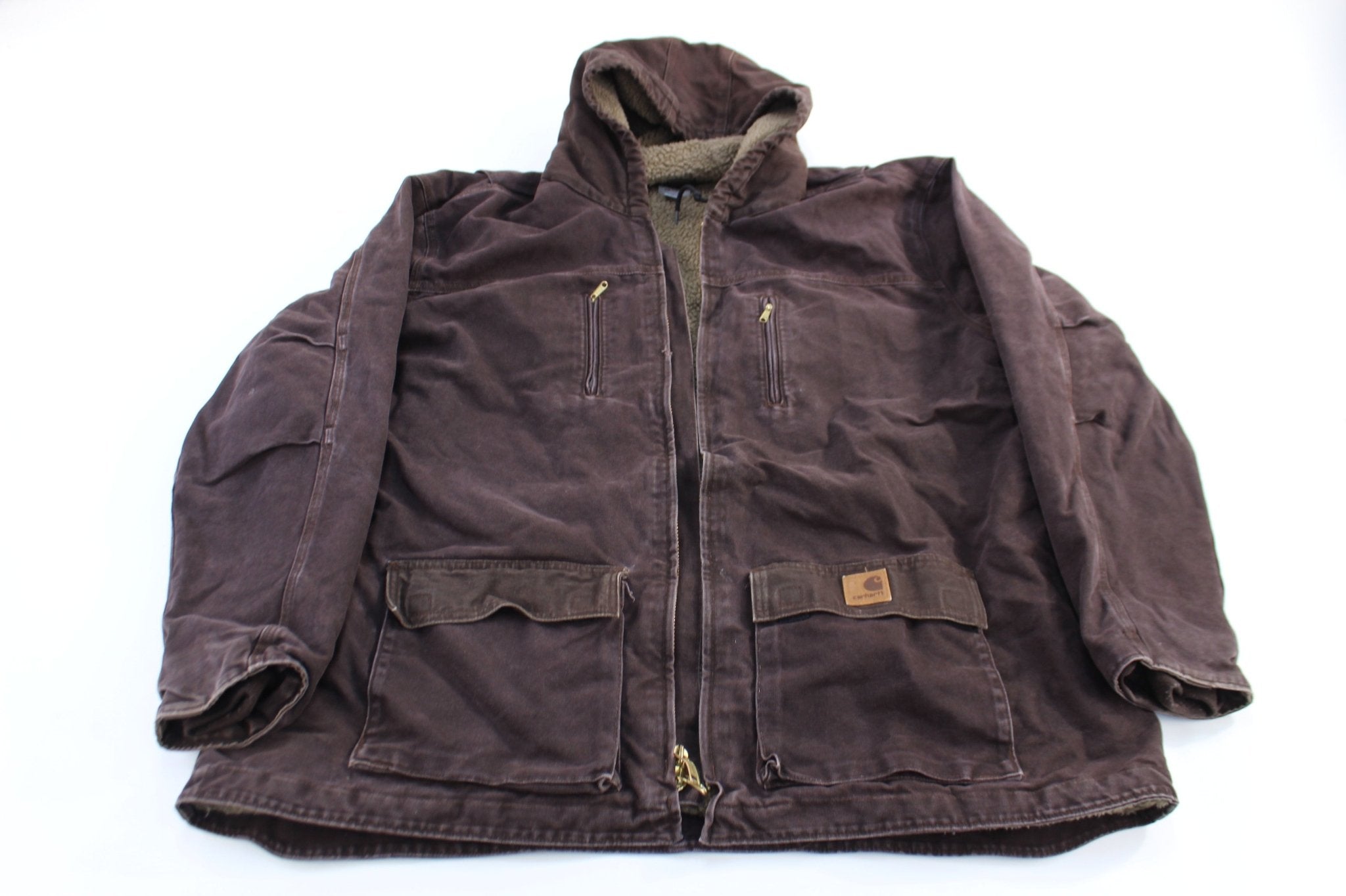 Carhartt Logo Patch Brown Full Zip Jacket - ThriftedThreads.com