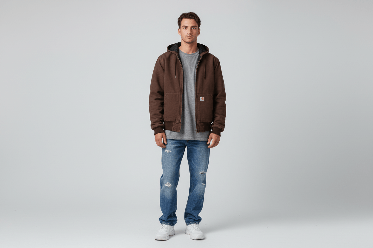 Carhartt Logo Patch Brown Full Zip Jacket - ThriftedThreads.com
