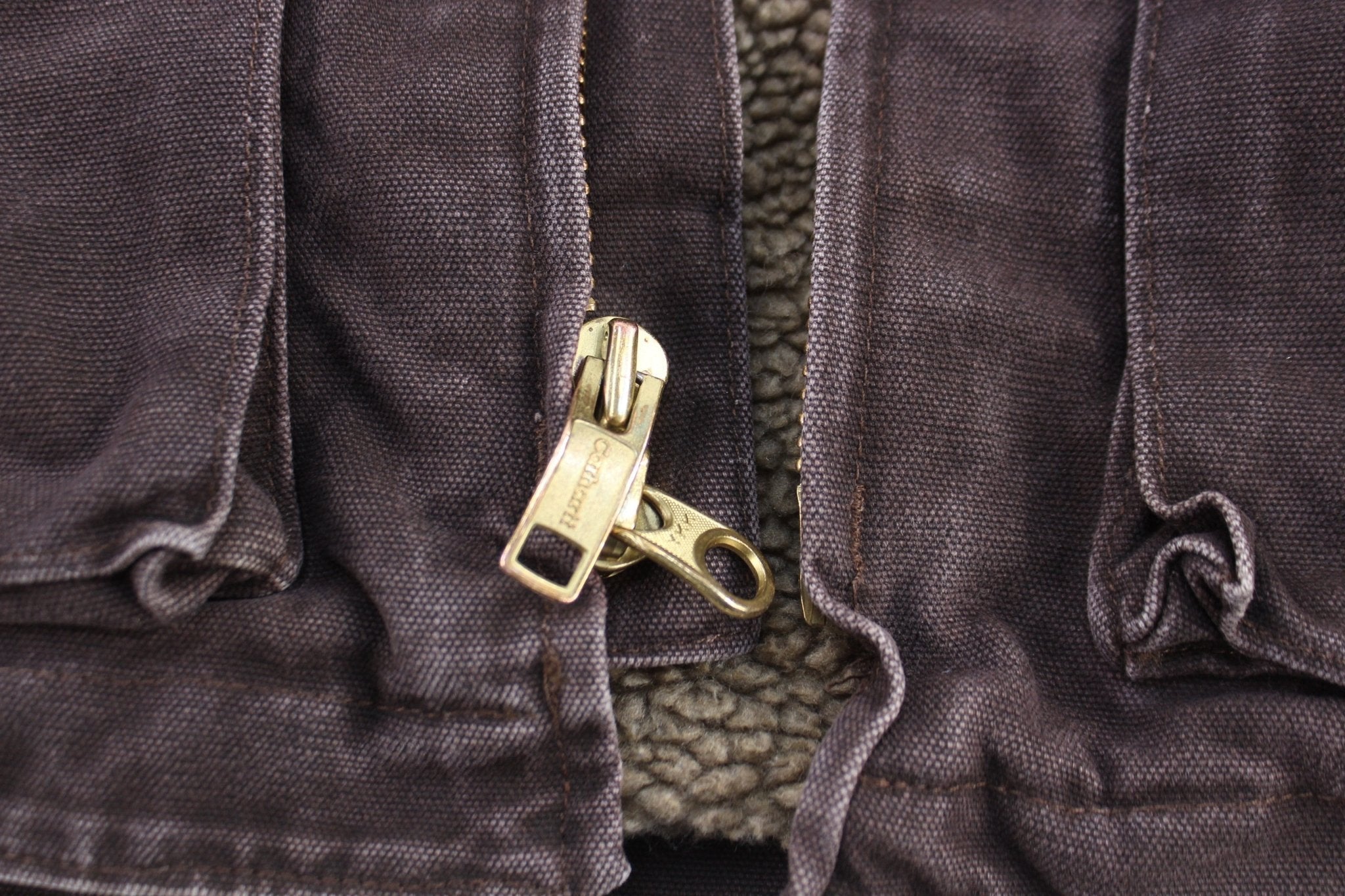 Carhartt Logo Patch Brown Full Zip Jacket - ThriftedThreads.com