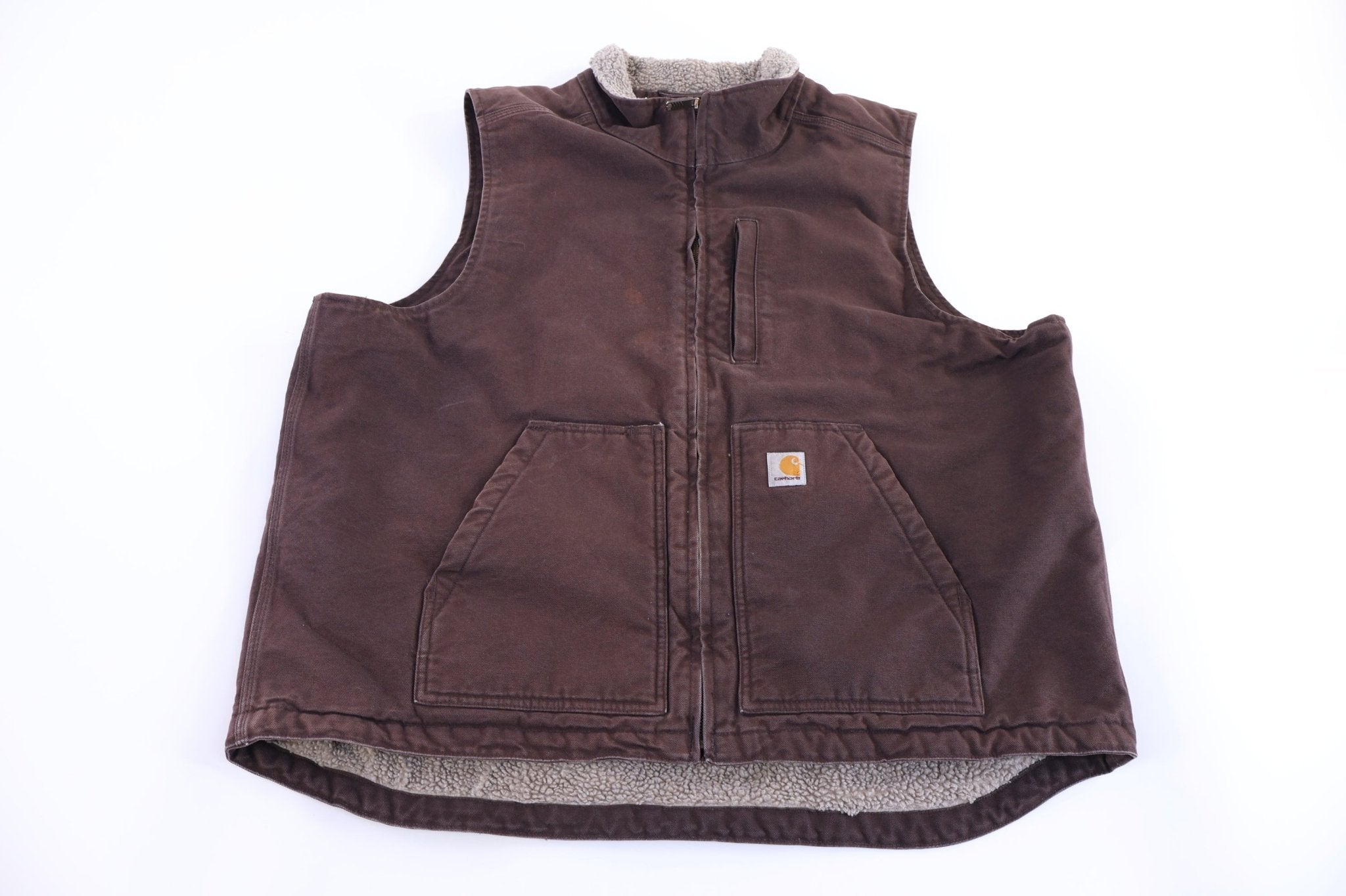 Carhartt Logo Patch Brown Full Zip Vest - vest - Thrifted Threads