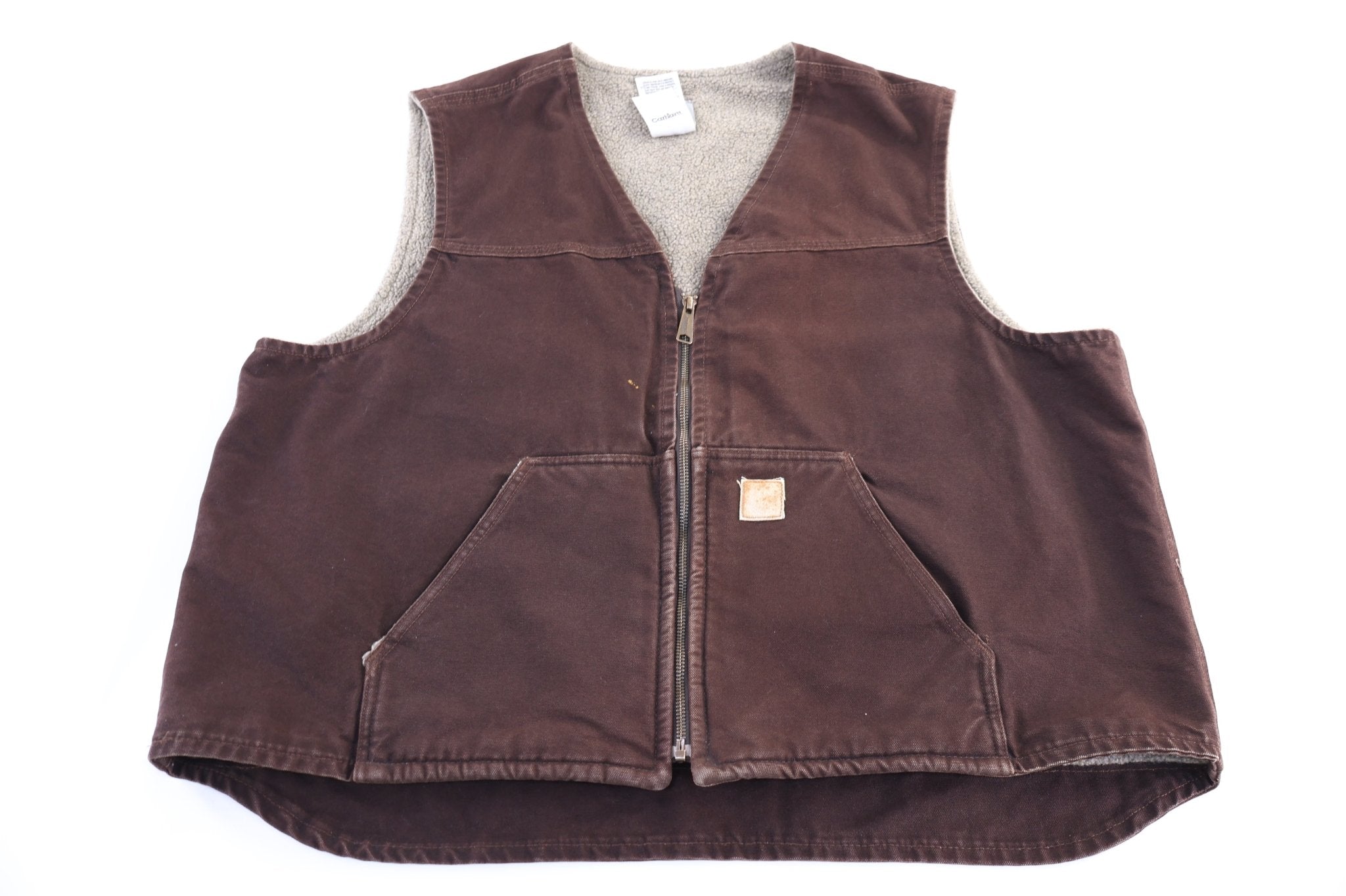 Carhartt Logo Patch Brown Full Zip Vest - Vest - Thrifted Threads