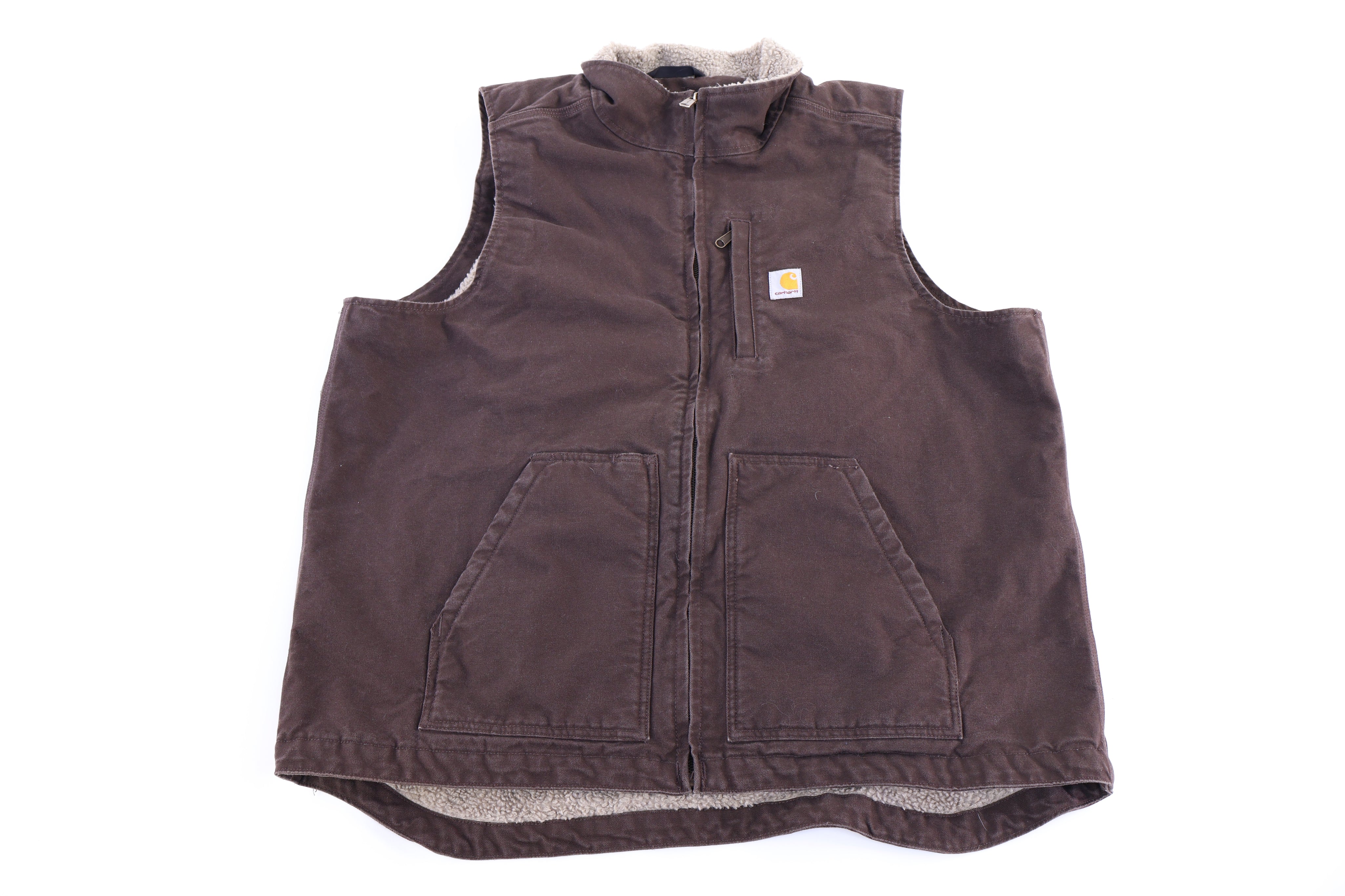 Carhartt Logo Patch Brown Full Zip Vest - Vest - Thrifted Threads