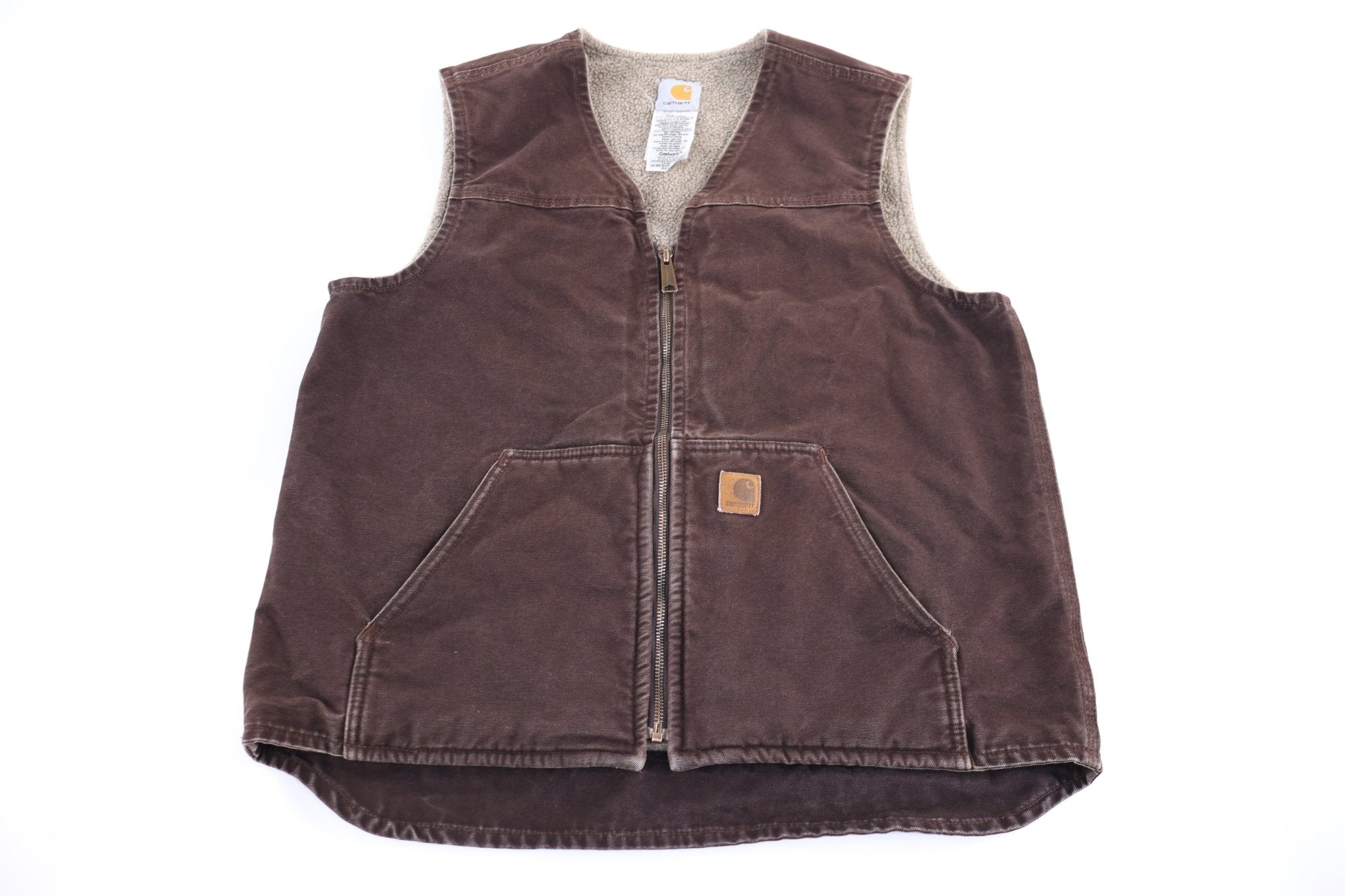 Carhartt Logo Patch Brown Full Zip Vest - Vest - Thrifted Threads