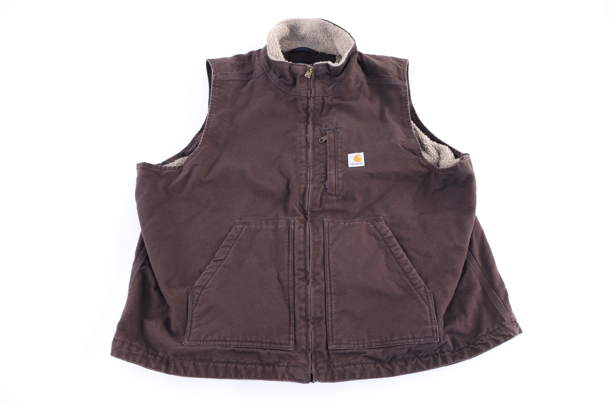 Carhartt Logo Patch Brown Full Zip Vest - Vest - Thrifted Threads