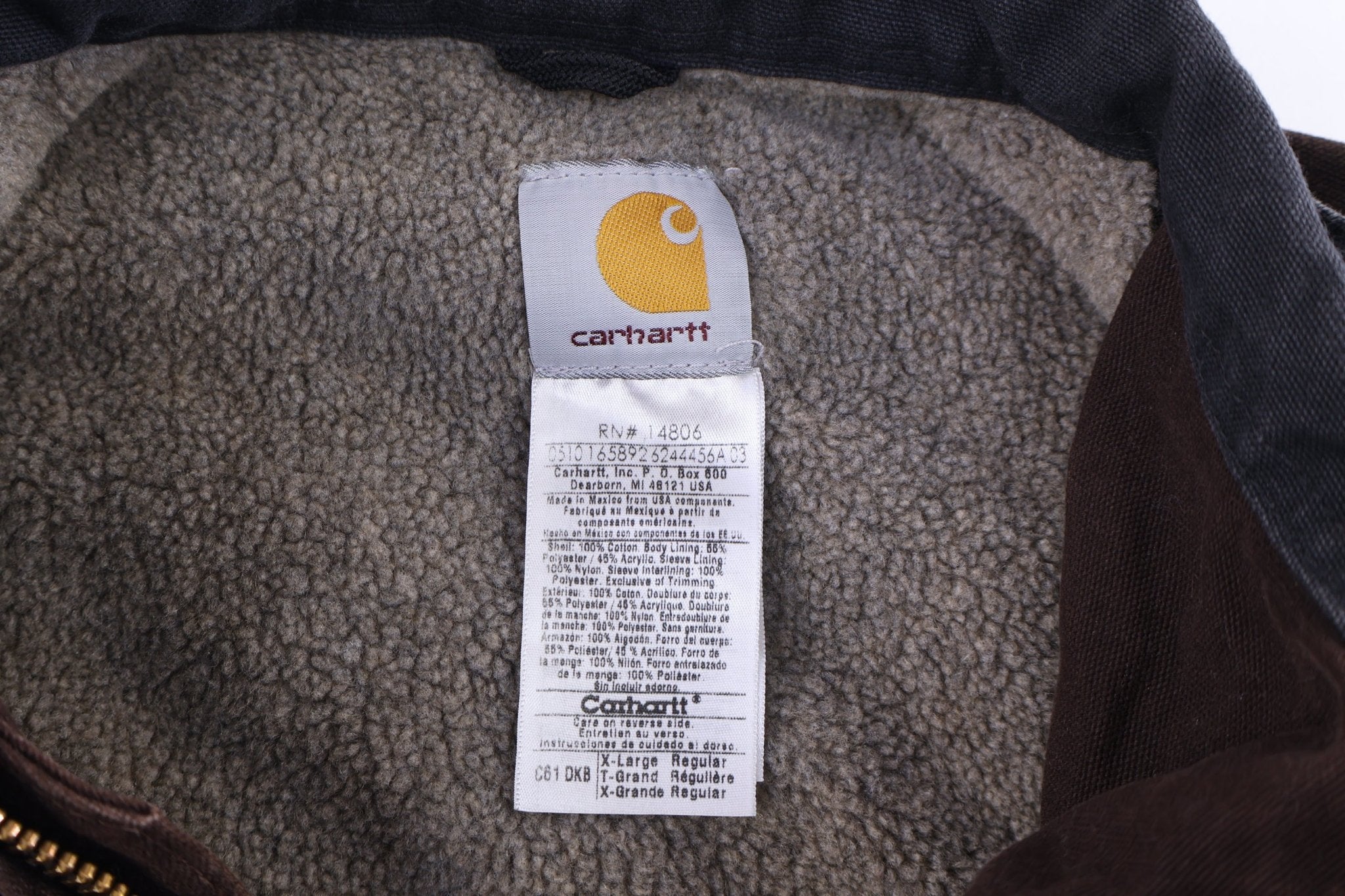 Carhartt Logo Patch Brown Sherpa Lined Full Zip Jacket - Jacket - Thrifted Threads