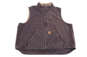 Carhartt Logo Patch Brown Sherpa Lined Full Zip Vest - Vest - Thrifted Threads