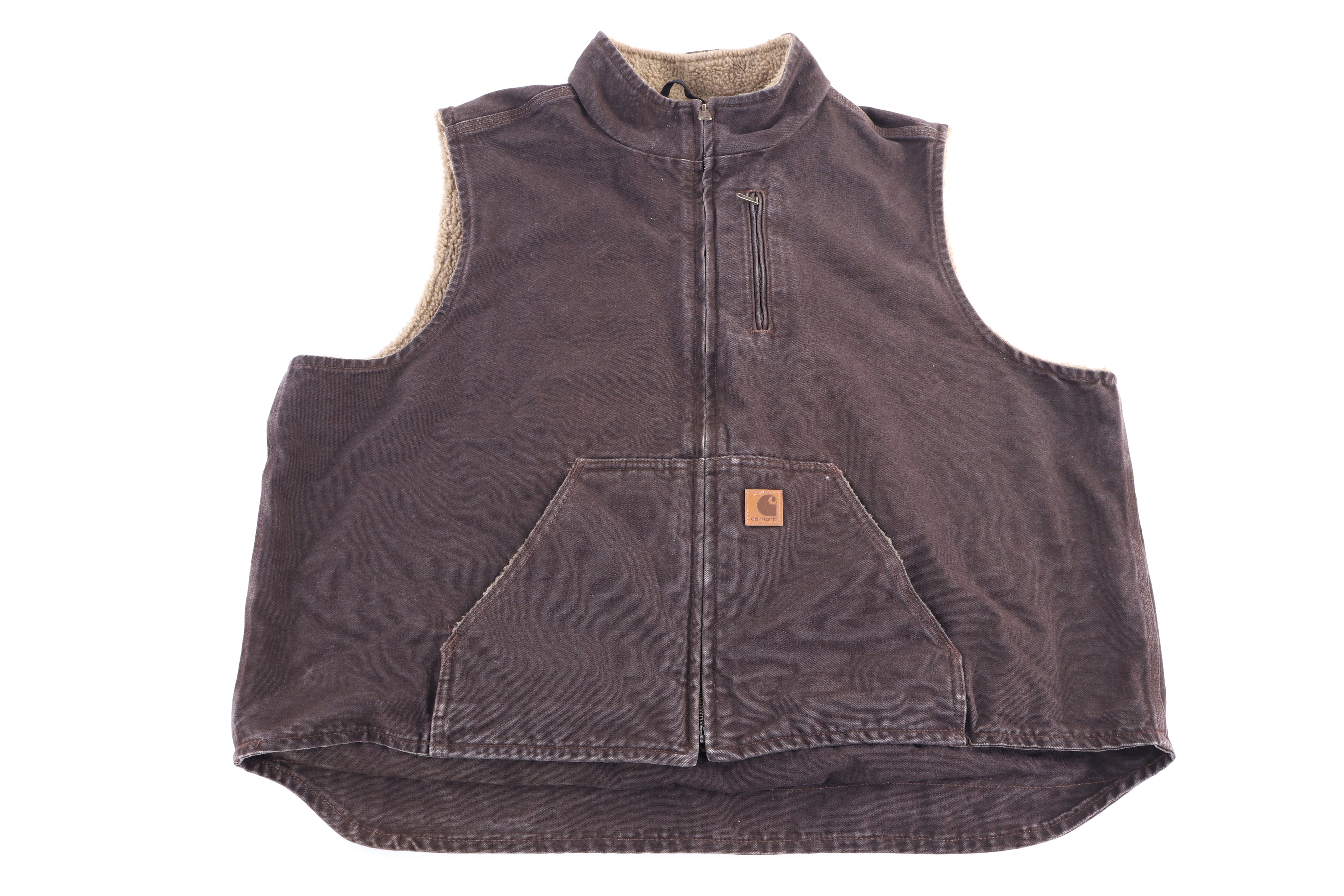 Carhartt Logo Patch Brown Sherpa Lined Full Zip Vest - Vest - Thrifted Threads