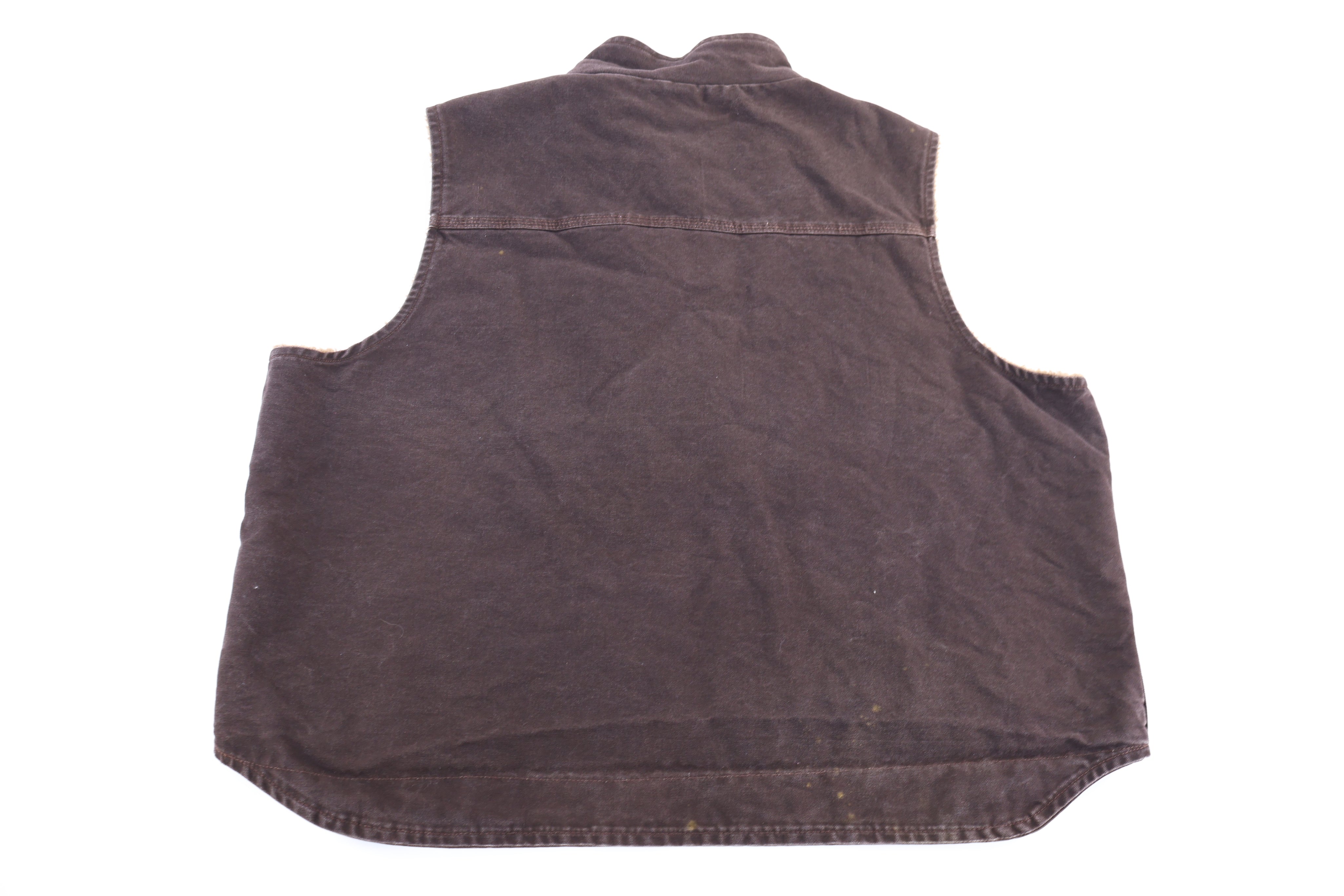 Carhartt Logo Patch Brown Sherpa Lined Full Zip Vest - Vest - Thrifted Threads