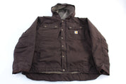 Carhartt Logo Patch Brown Sherpa Lined Jacket - ThriftedThreads.com