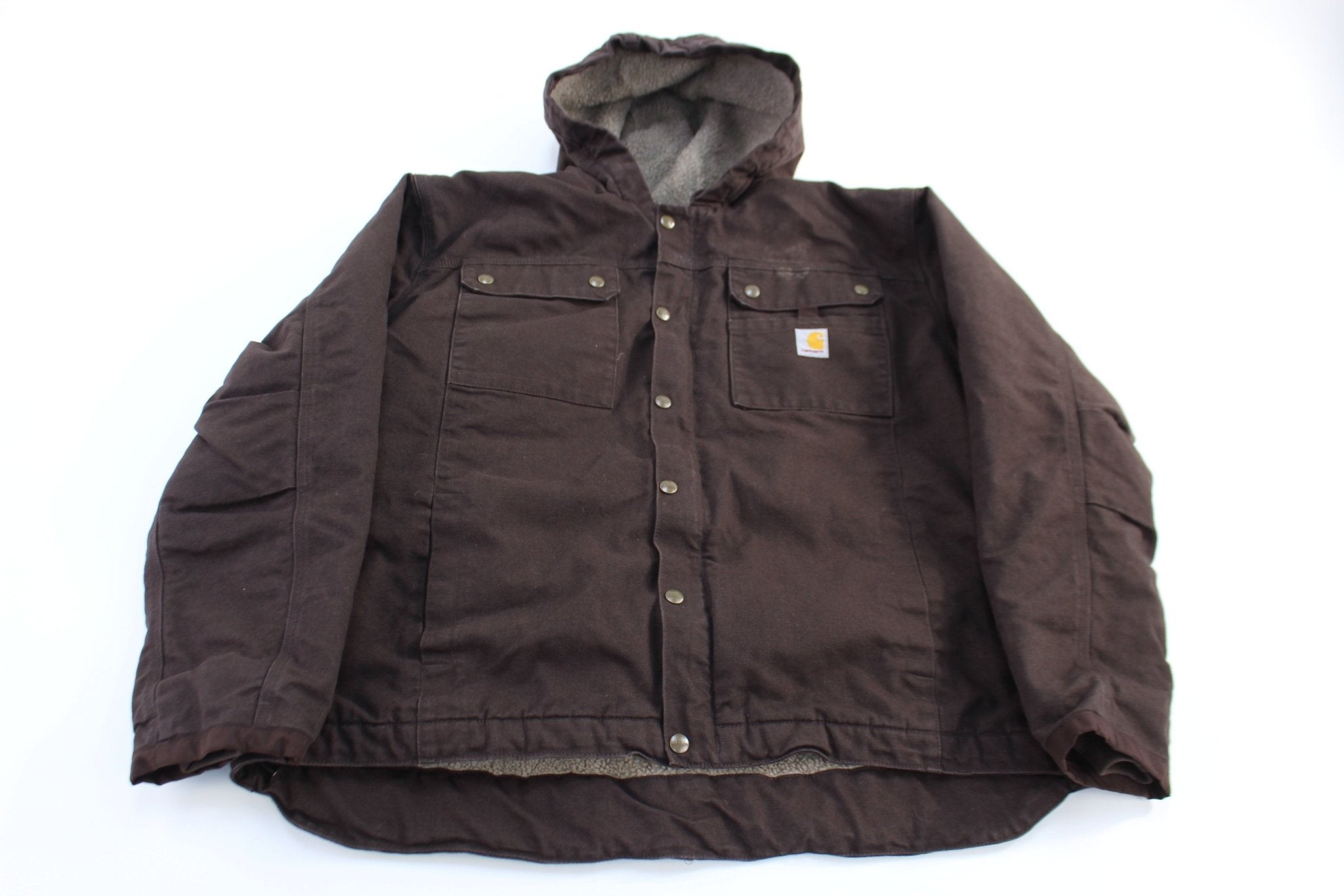 Carhartt Logo Patch Brown Sherpa Lined Jacket - ThriftedThreads.com
