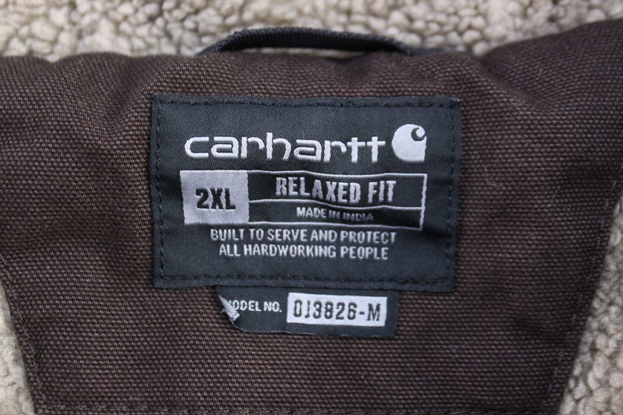 Carhartt Logo Patch Brown Sherpa Lined Jacket - ThriftedThreads.com