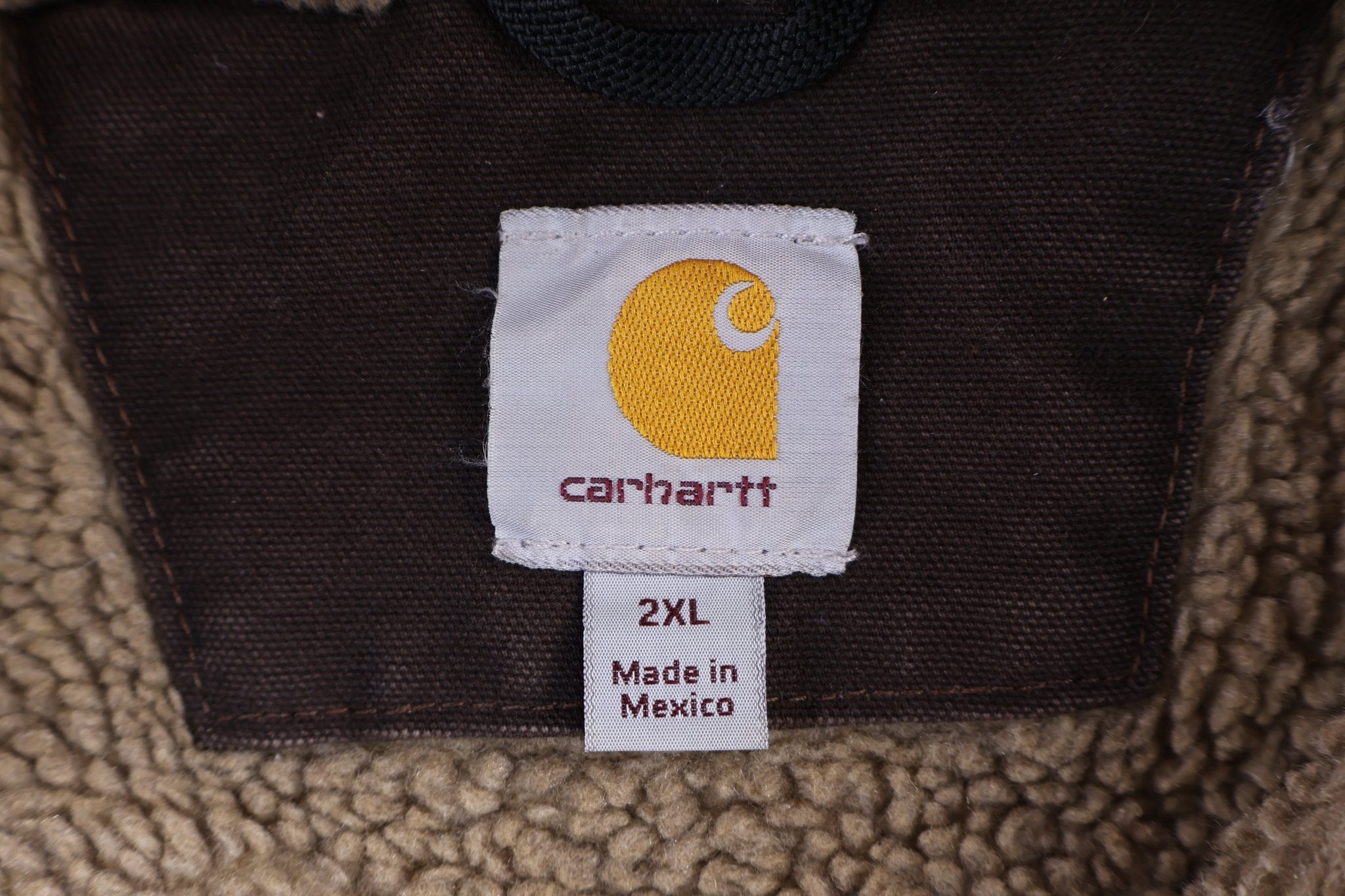 Carhartt Logo Patch Brown Sherpa Lined Jacket - Jacket - Thrifted Threads