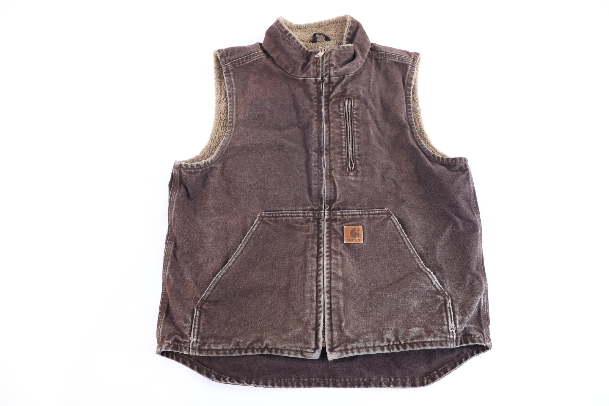 Carhartt Logo Patch Brown Sherpa Lined Vest - vest - Thrifted Threads