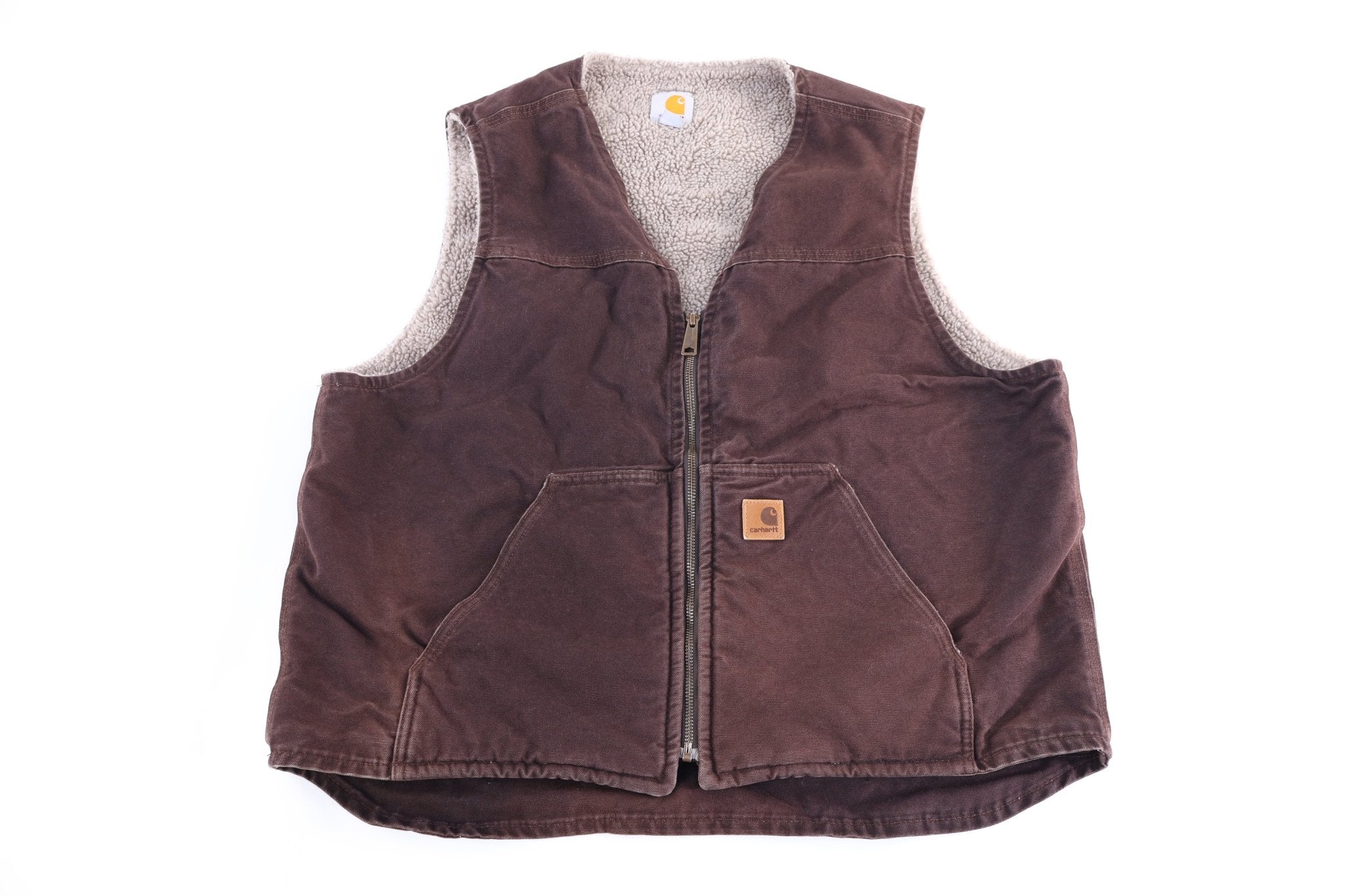 Carhartt Logo Patch Brown Sherpa Lined Vest - Vest - Thrifted Threads