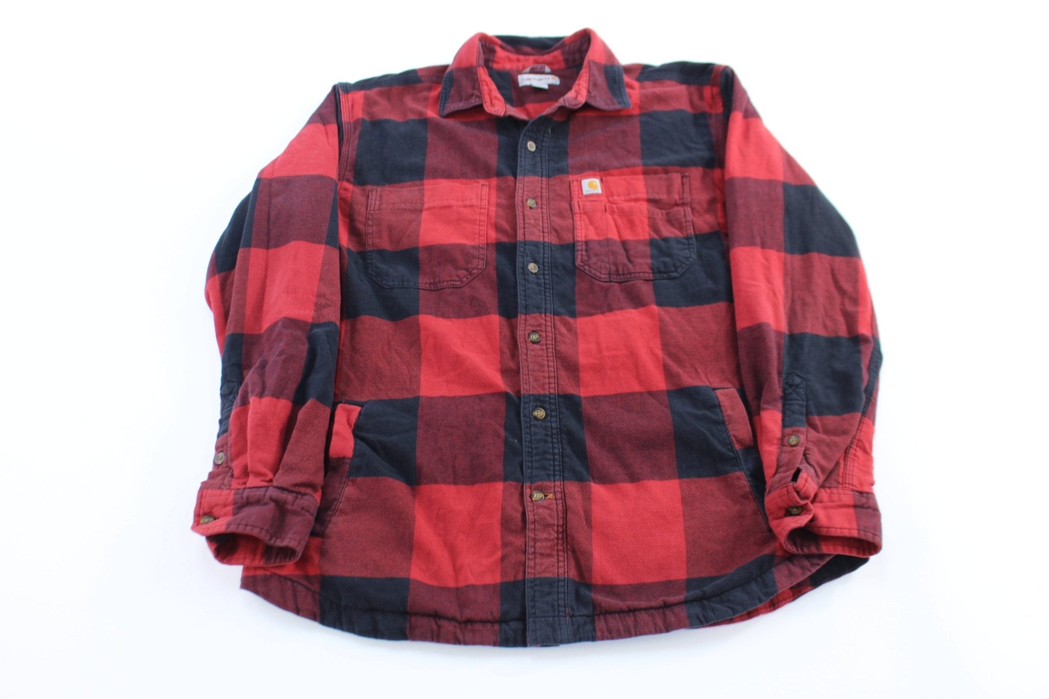 Carhartt Logo Patch Buffalo Plaid LS Button Up Shirt - ThriftedThreads.com