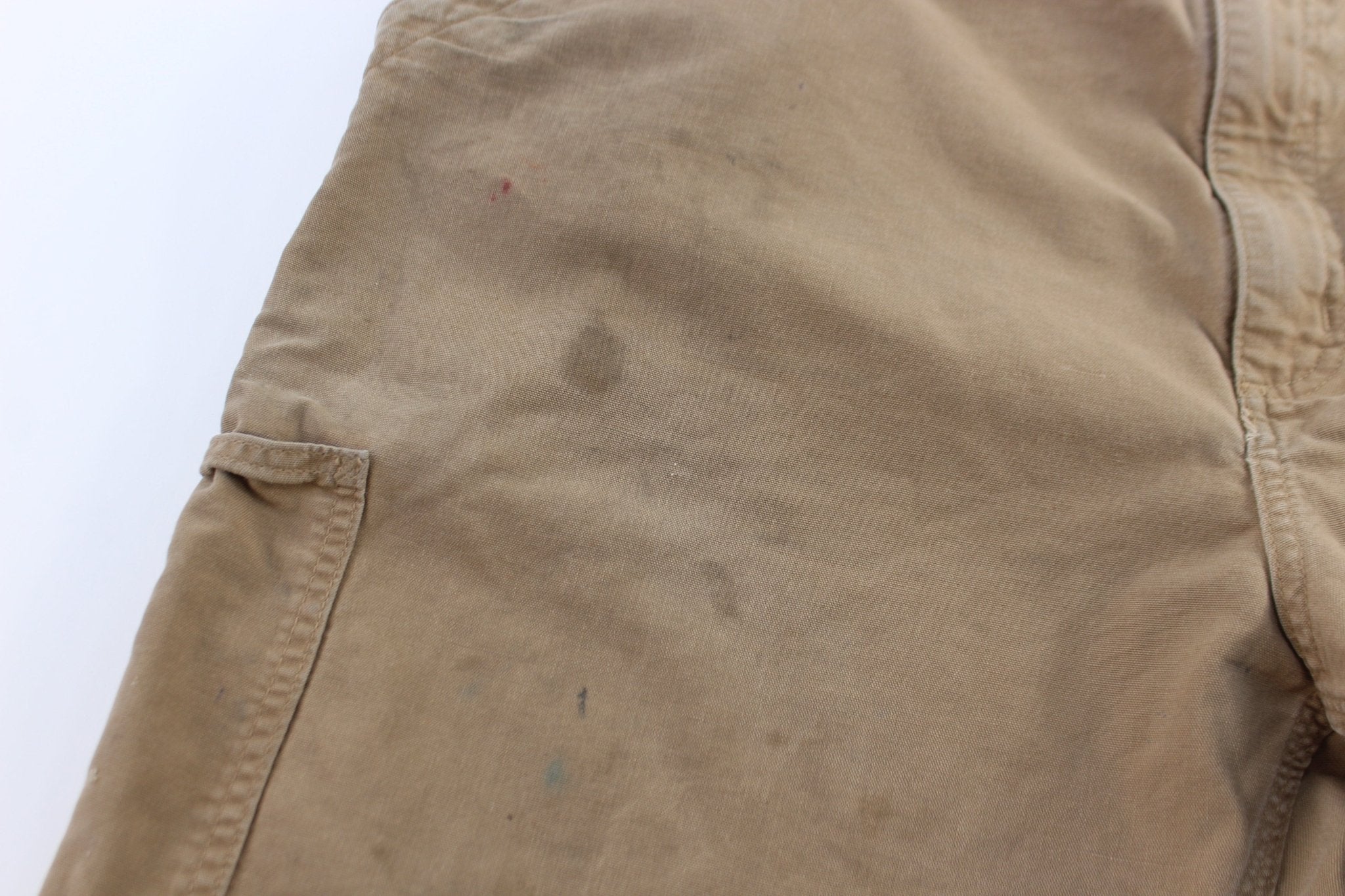Carhartt Logo Patch Dark Khaki Carpenter Shorts - ThriftedThreads.com