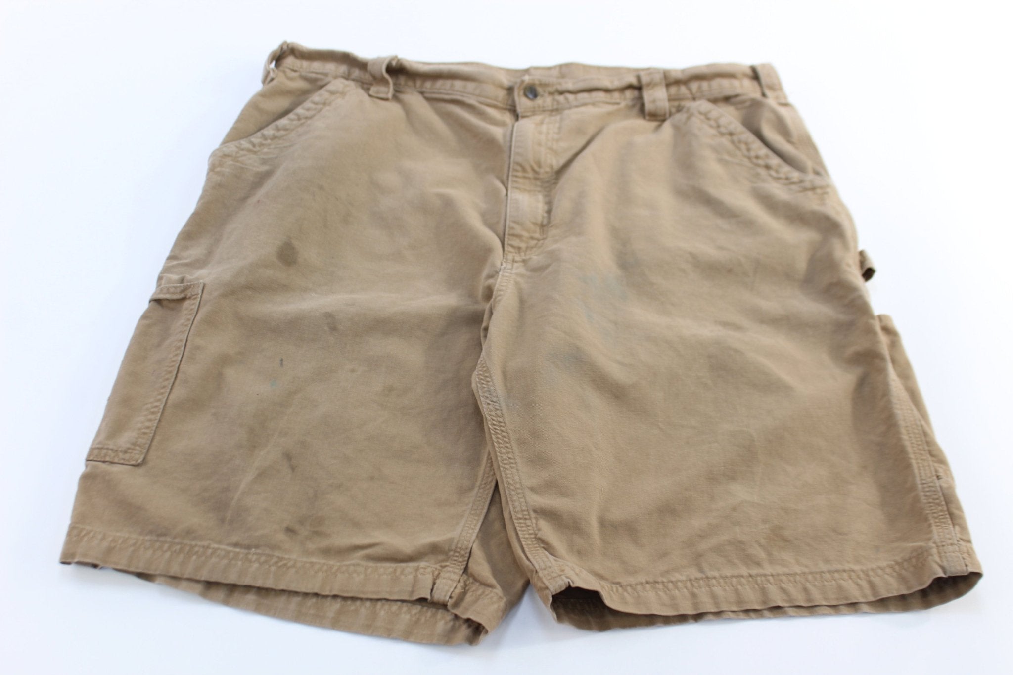 Carhartt Logo Patch Dark Khaki Carpenter Shorts - ThriftedThreads.com