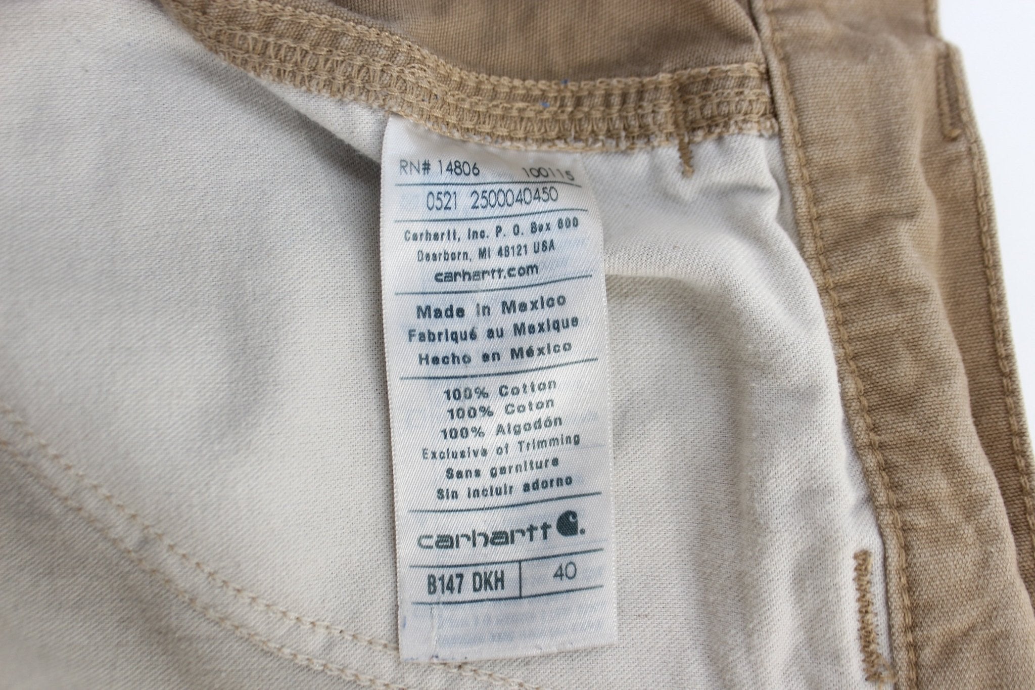 Carhartt Logo Patch Dark Khaki Carpenter Shorts - ThriftedThreads.com