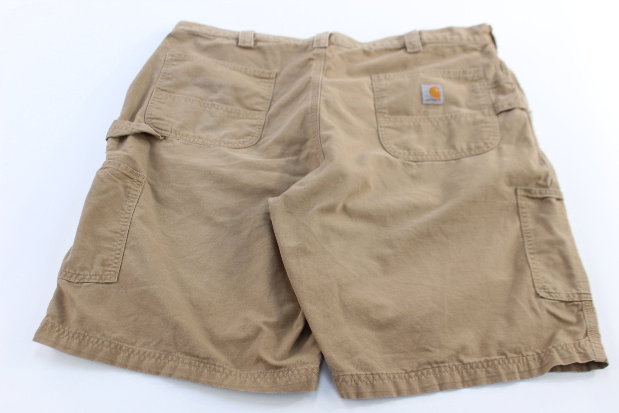 Carhartt Logo Patch Dark Khaki Carpenter Shorts - ThriftedThreads.com