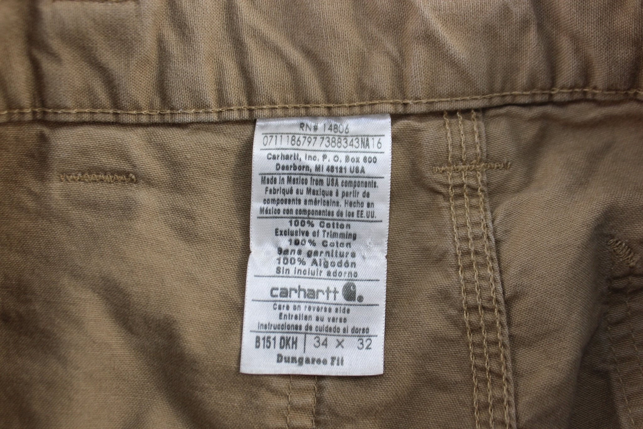 Carhartt Logo Patch Dark Khaki Dunagree Fit Pants - ThriftedThreads.com