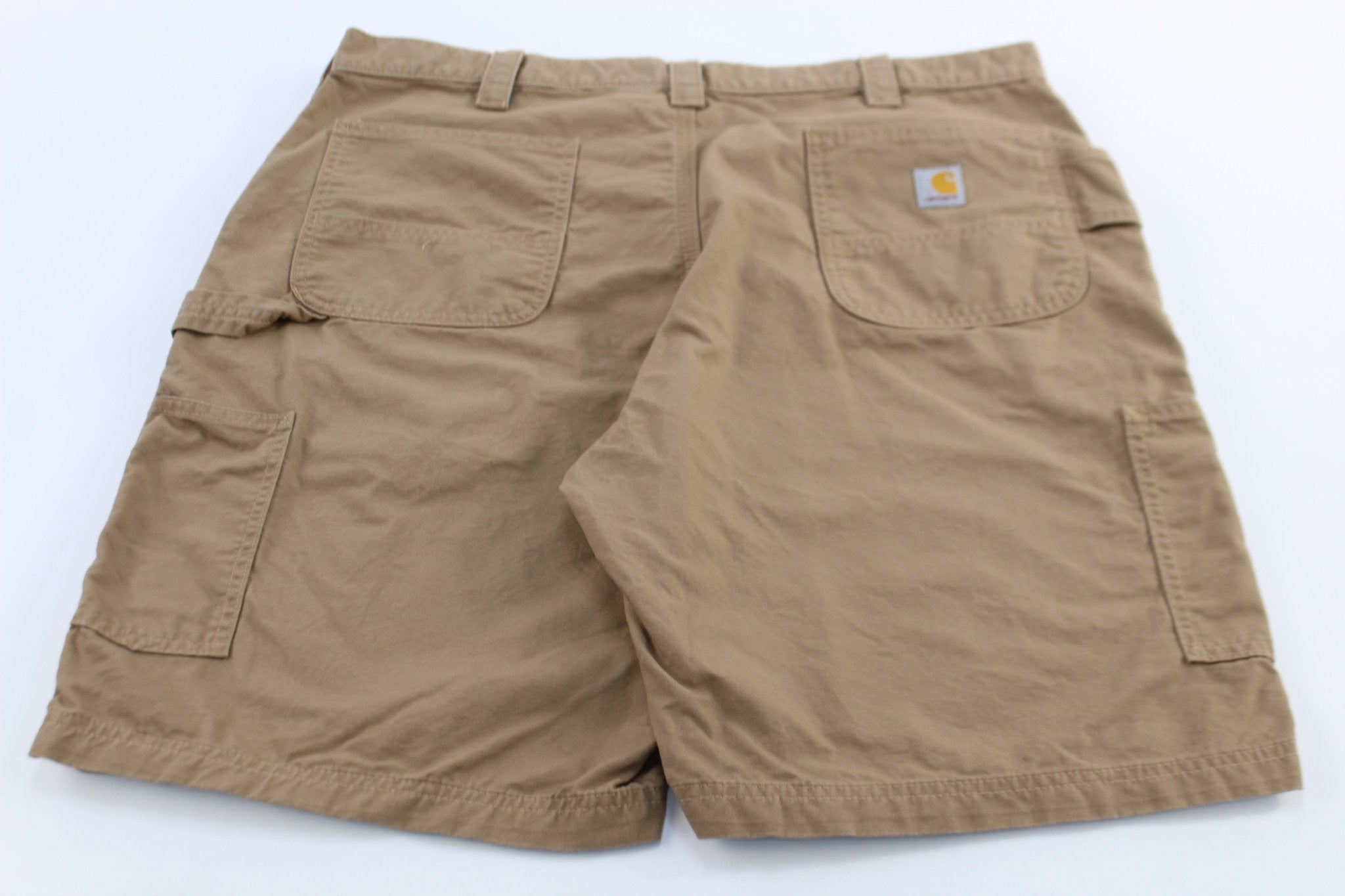 Carhartt Logo Patch Dark Khaki Loose Fit Shorts - ThriftedThreads.com