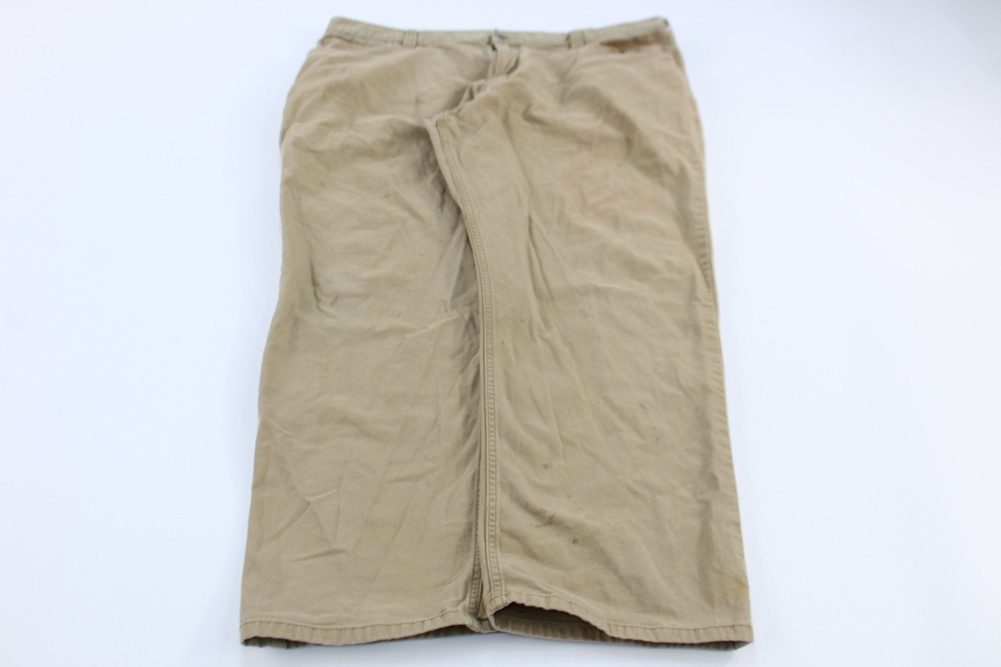 Carhartt Logo Patch Dark Khaki Relaxed Fit Pants - ThriftedThreads.com