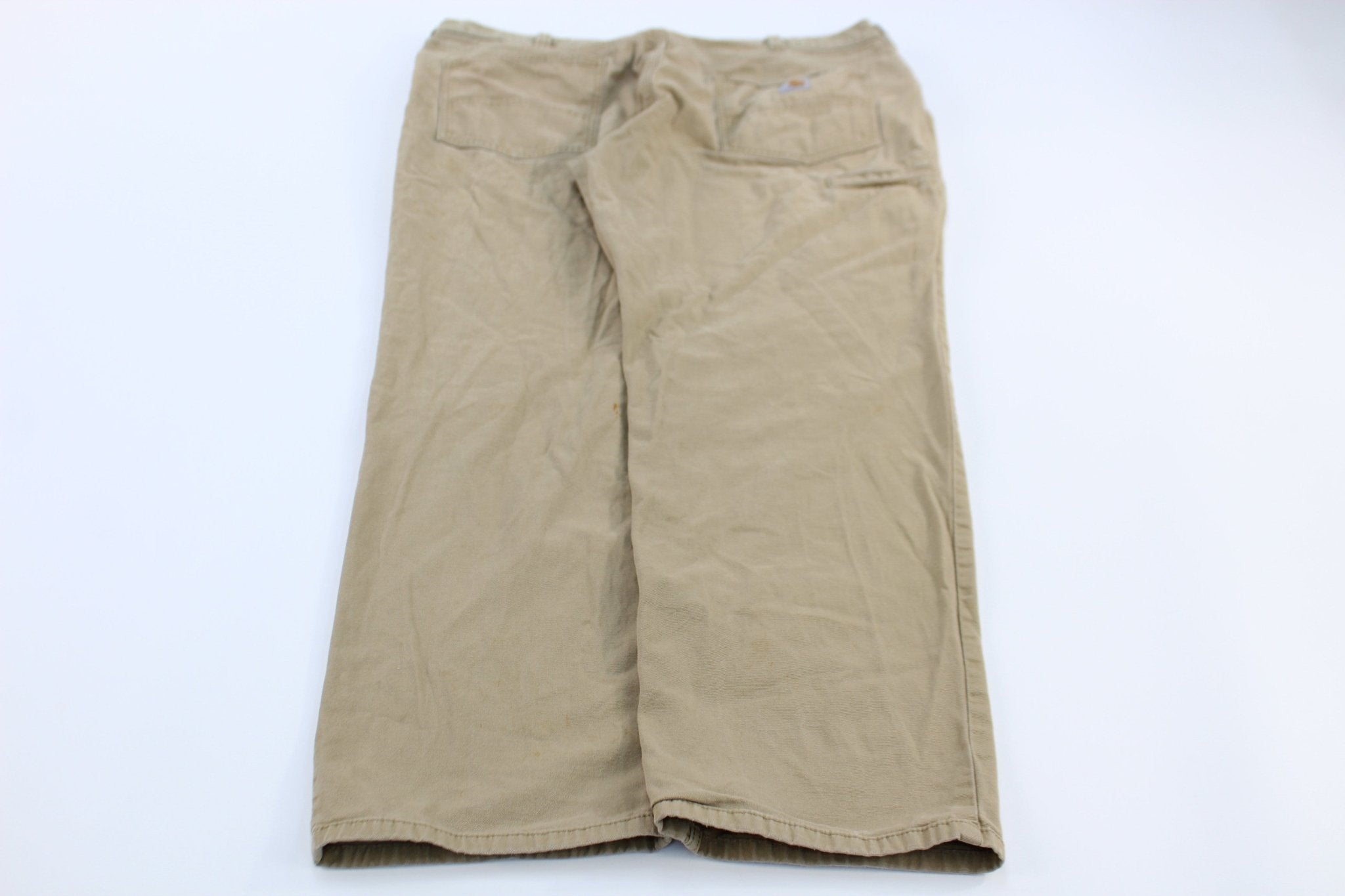 Carhartt Logo Patch Dark Khaki Relaxed Fit Pants - ThriftedThreads.com