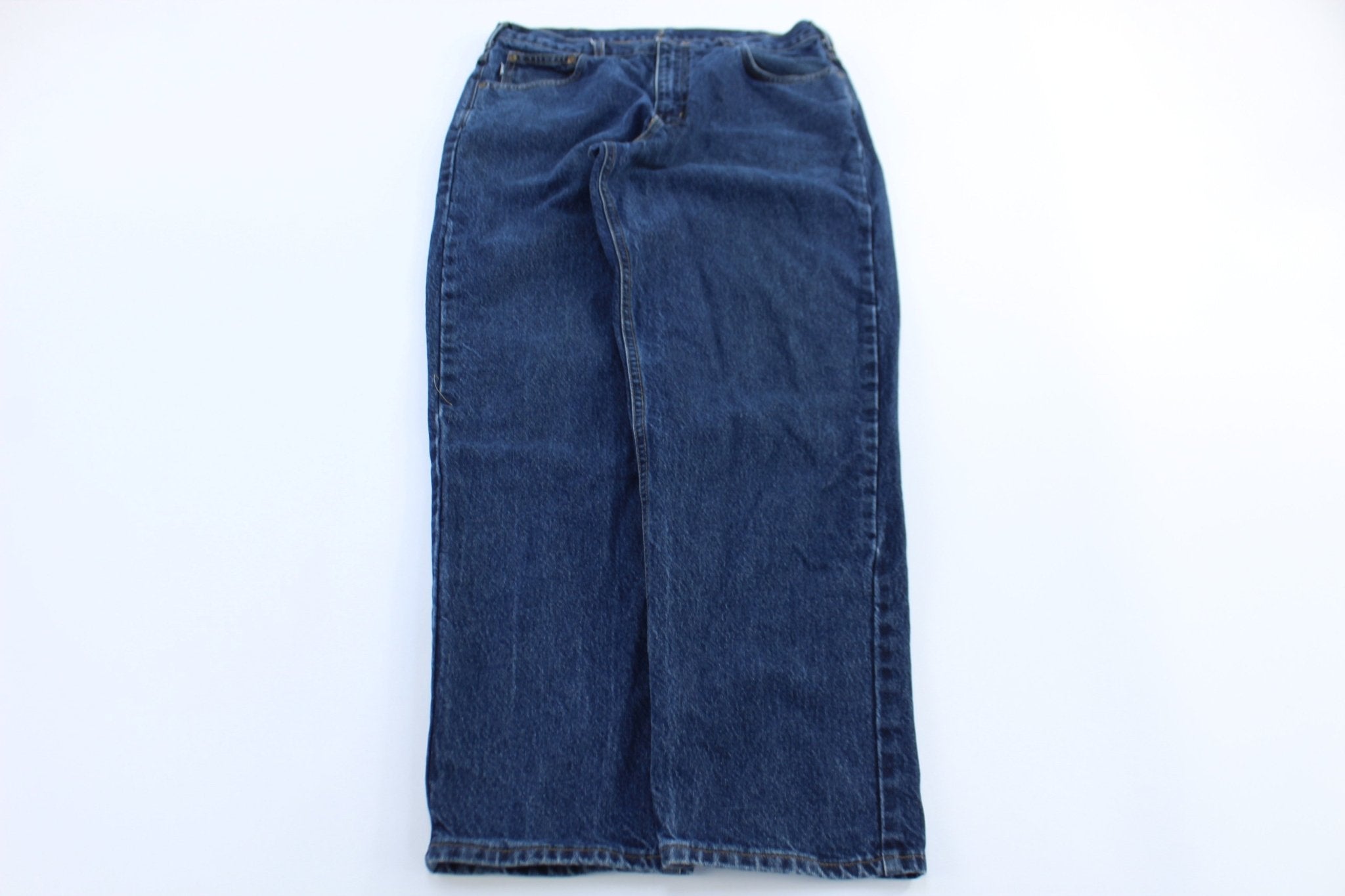 Carhartt Logo Patch Dark Wash Denim Jeans - ThriftedThreads.com