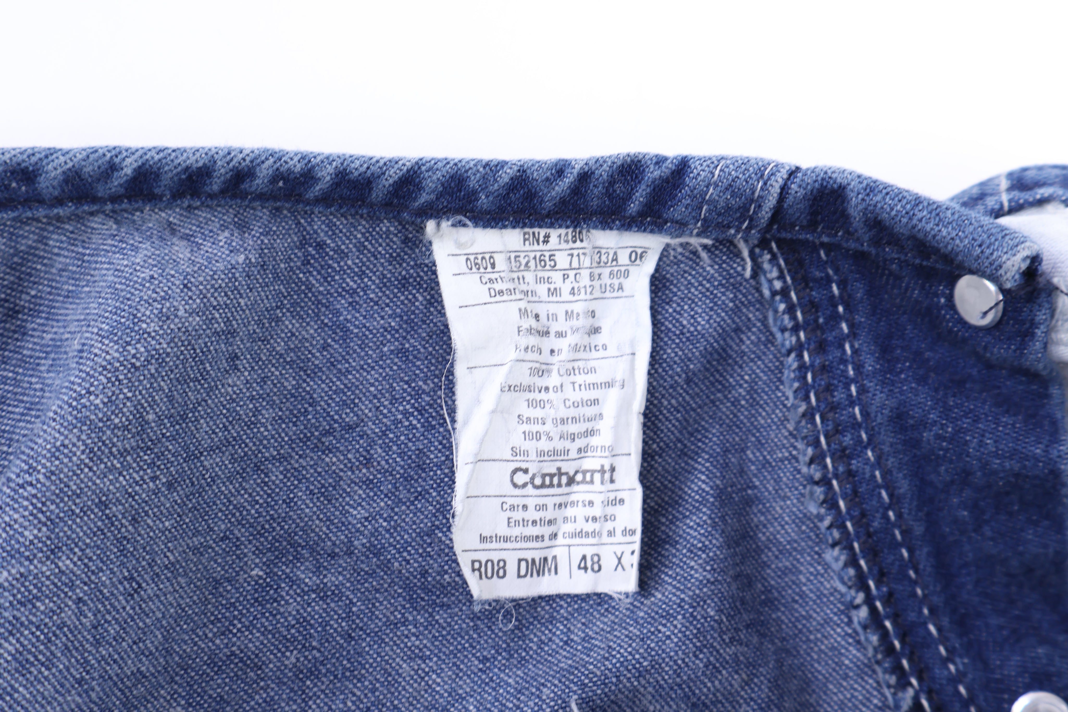 Carhartt Logo Patch Dark Wash Denim Overalls - Overalls - Thrifted Threads