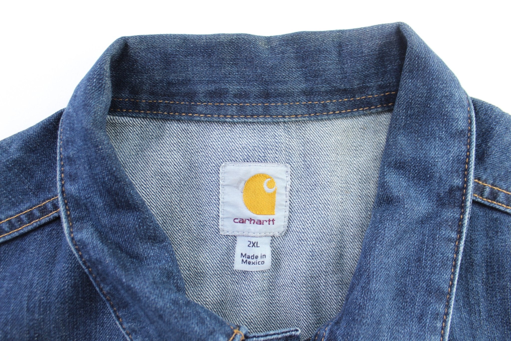 Carhartt Logo Patch Dark Wash Denim Vest - ThriftedThreads.com