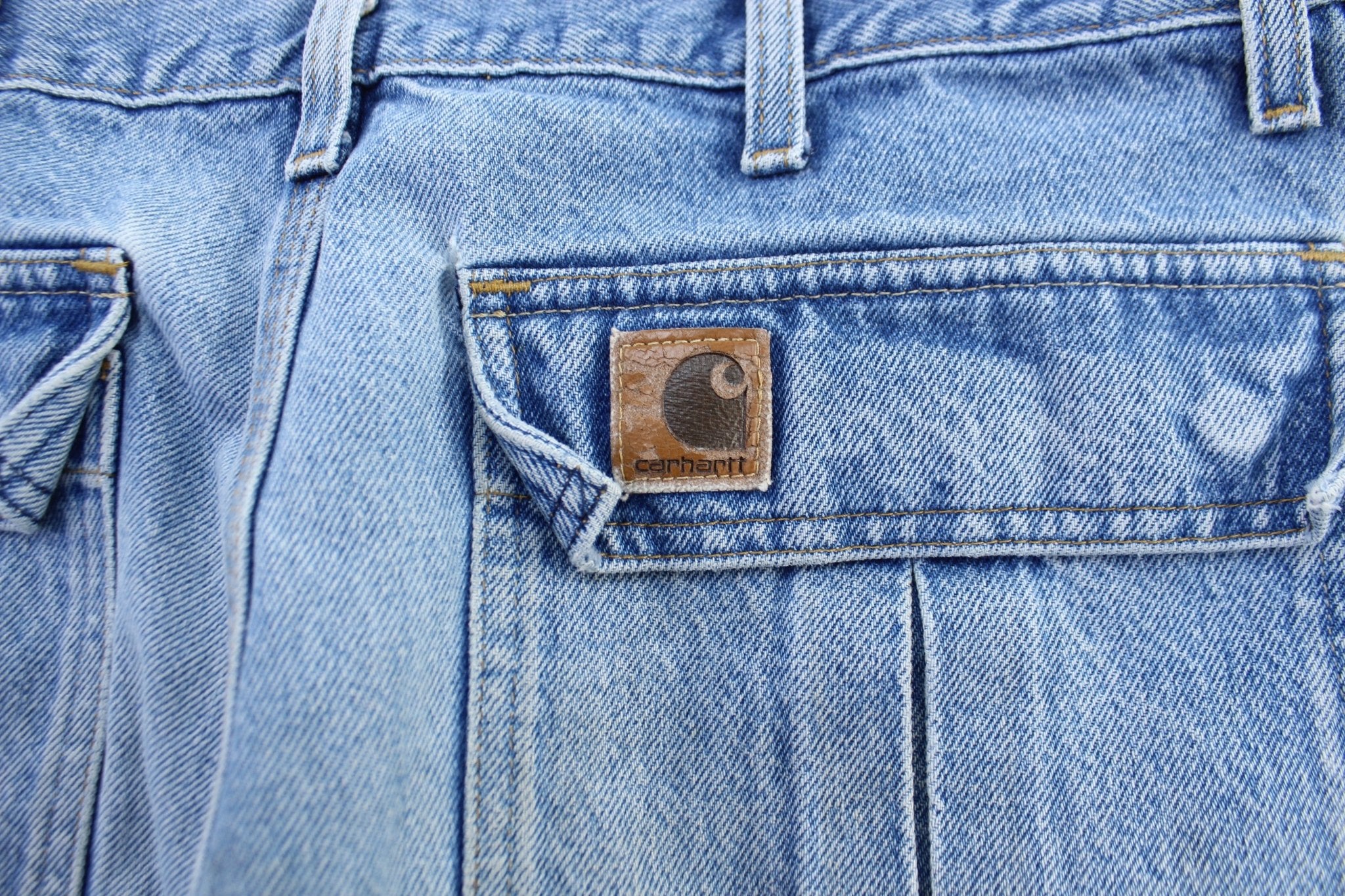 Carhartt Logo Patch Denim Cargo Shorts - ThriftedThreads.com