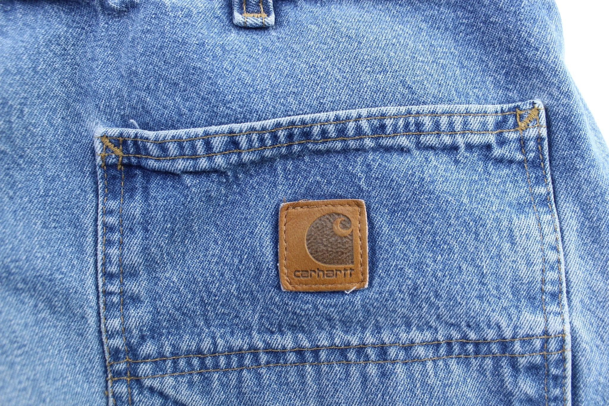 Carhartt Logo Patch Denim Carpenter Shorts - ThriftedThreads.com