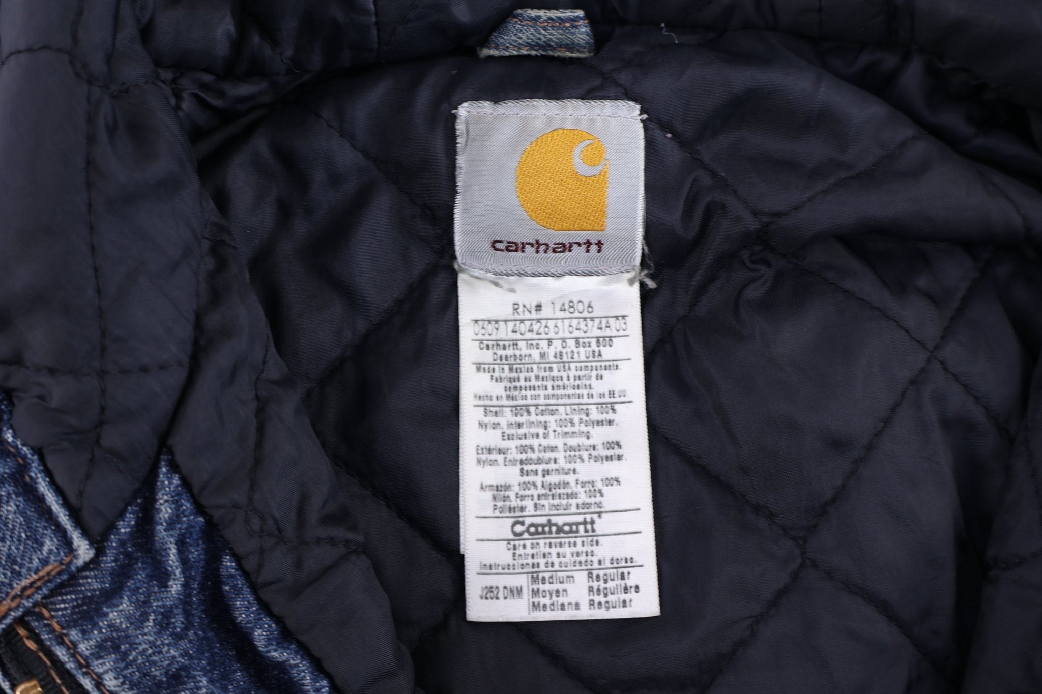 Carhartt Logo Patch Denim Dark Wash Denim Full Zip Jacket - Jacket - Thrifted Threads