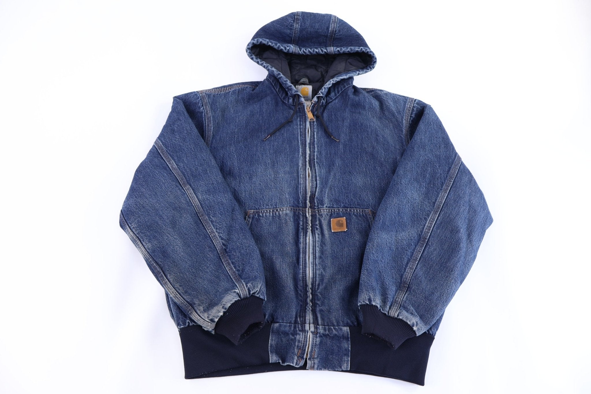 Carhartt Logo Patch Denim Dark Wash Denim Full Zip Jacket - Jacket - Thrifted Threads