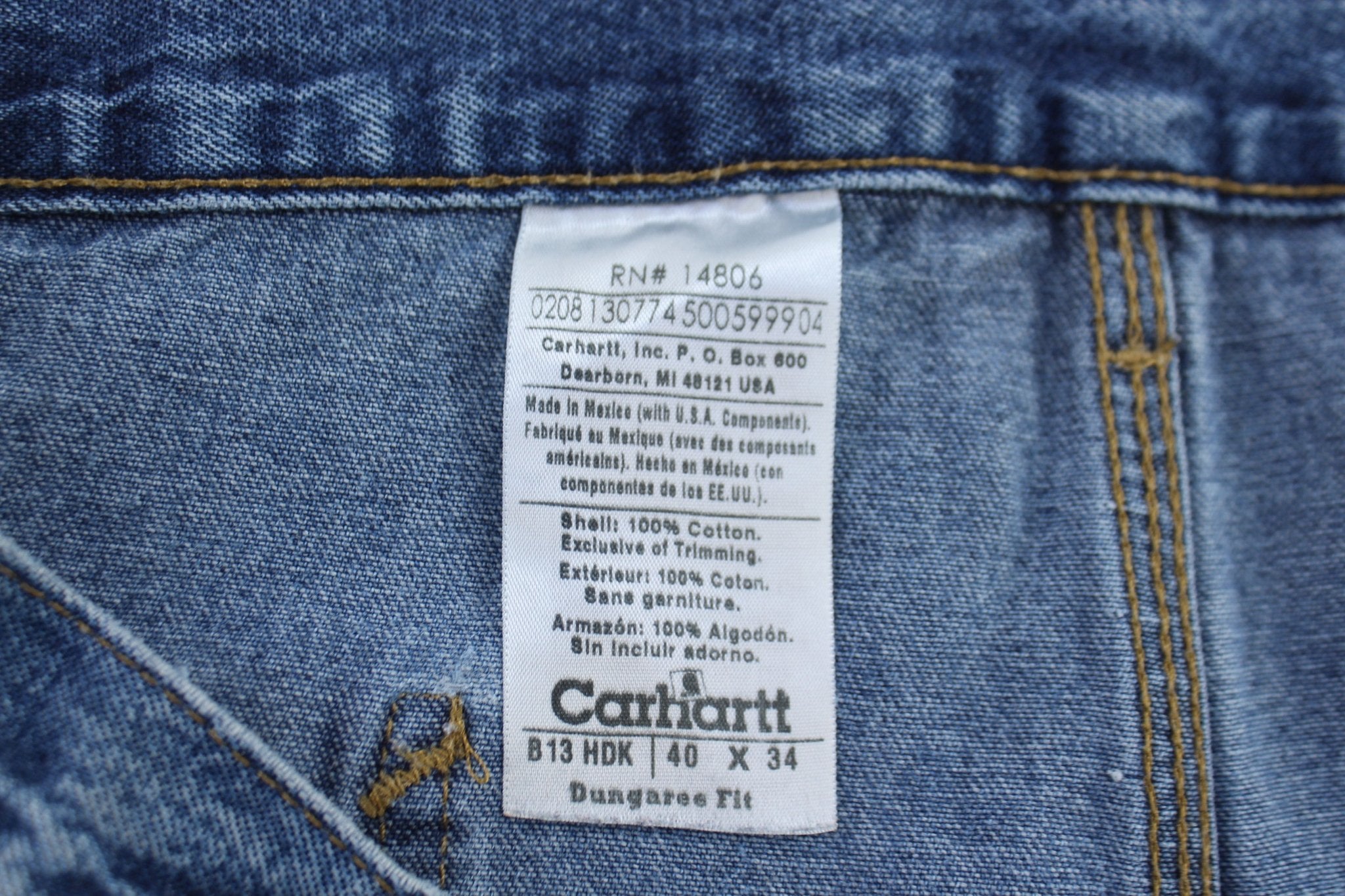 Carhartt Logo Patch Dungaree Denim Pants - ThriftedThreads.com