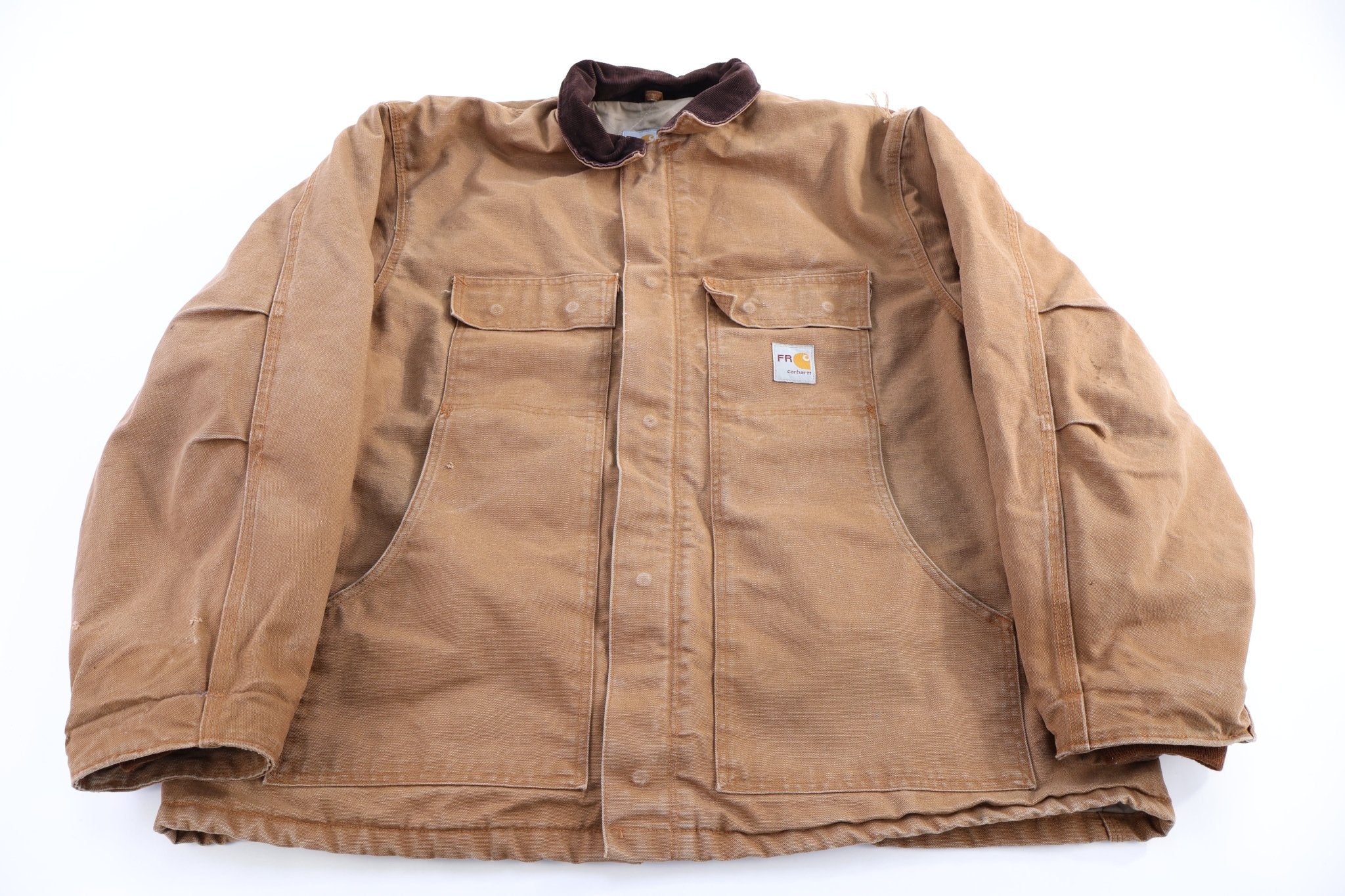 Carhartt Logo Patch Flame Resistant Tan Full Zip Jacket - Jacket - Thrifted Threads