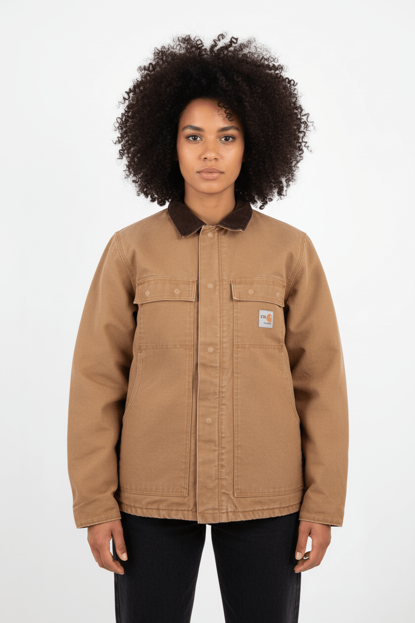 Carhartt Logo Patch Flame Resistant Tan Full Zip Jacket - Jacket - Thrifted Threads