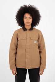 Carhartt Logo Patch Flame Resistant Tan Full Zip Jacket - Jacket - Thrifted Threads