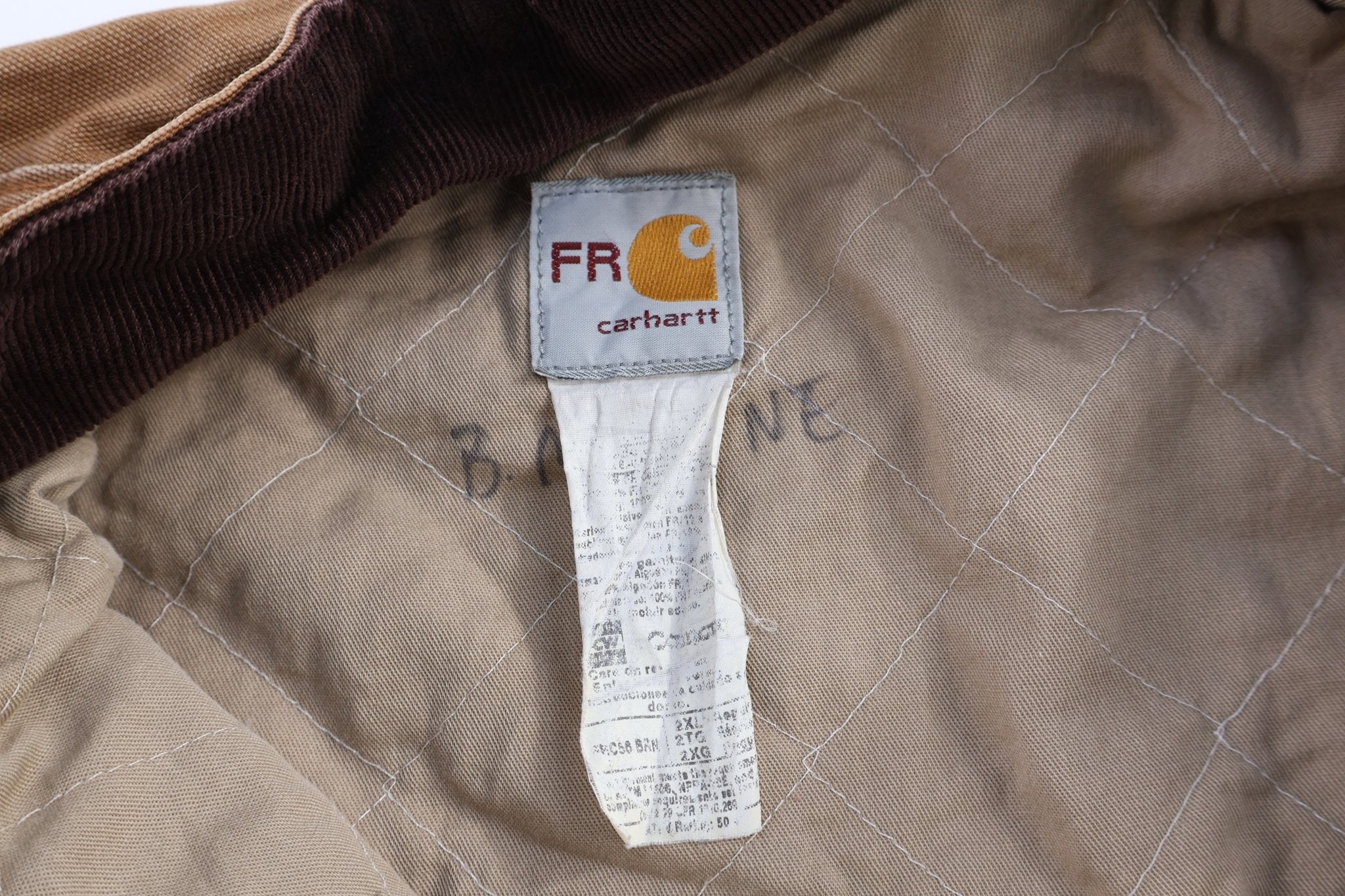 Carhartt Logo Patch Flame Resistant Tan Full Zip Jacket - Jacket - Thrifted Threads