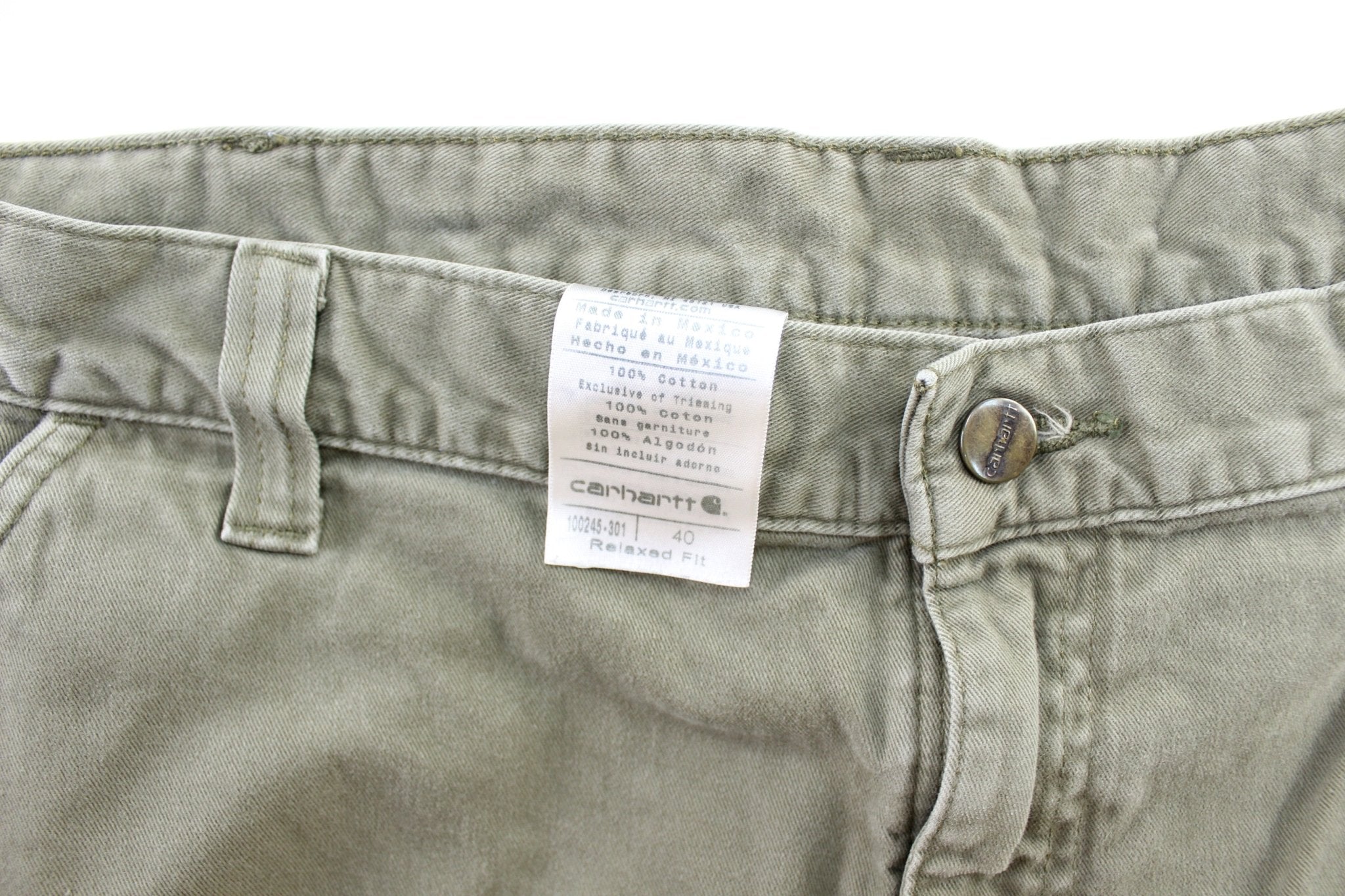 Carhartt Logo Patch Green Carpenter Shorts - ThriftedThreads.com