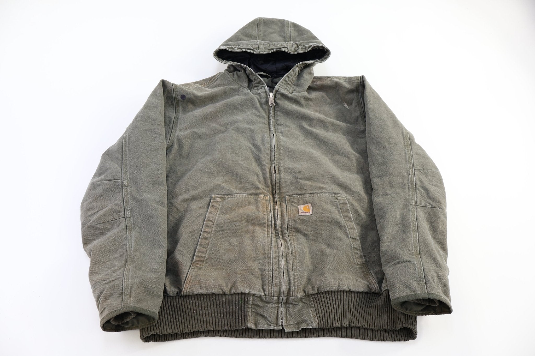 Carhartt Logo Patch Green Full Zip Hooded Jacket - Jacket - Thrifted Threads