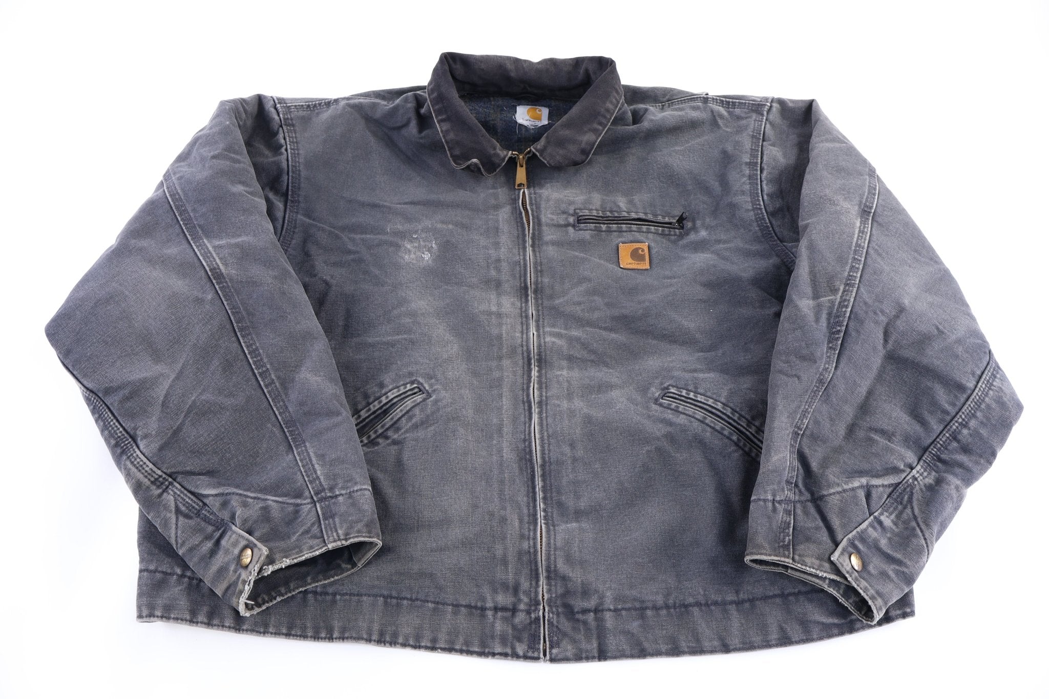 Carhartt Logo Patch Grey Blanket Lined Detroit Jacket - Jacket - Thrifted Threads