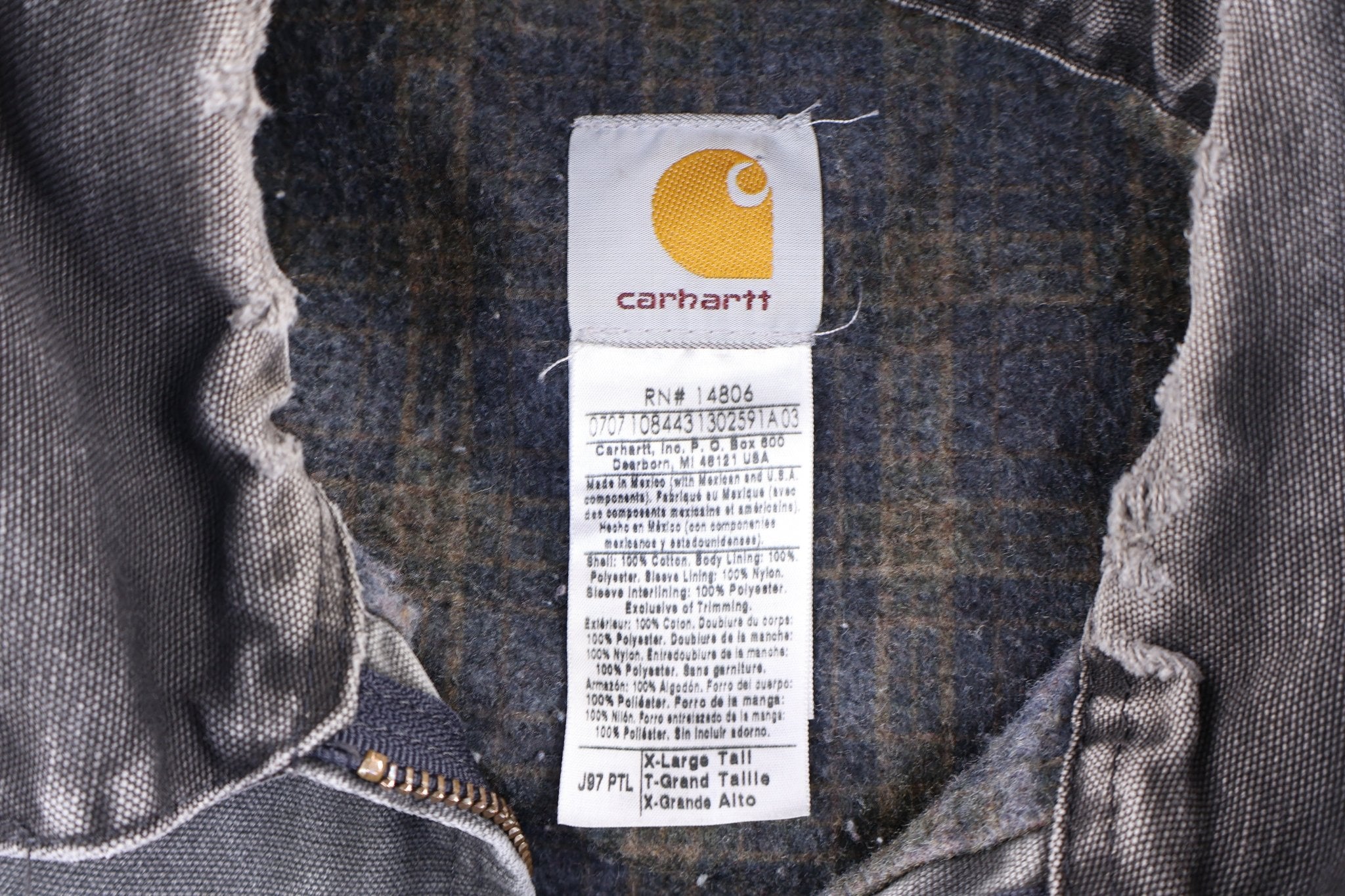 Carhartt Logo Patch Grey Blanket Lined Detroit Jacket - Jacket - Thrifted Threads